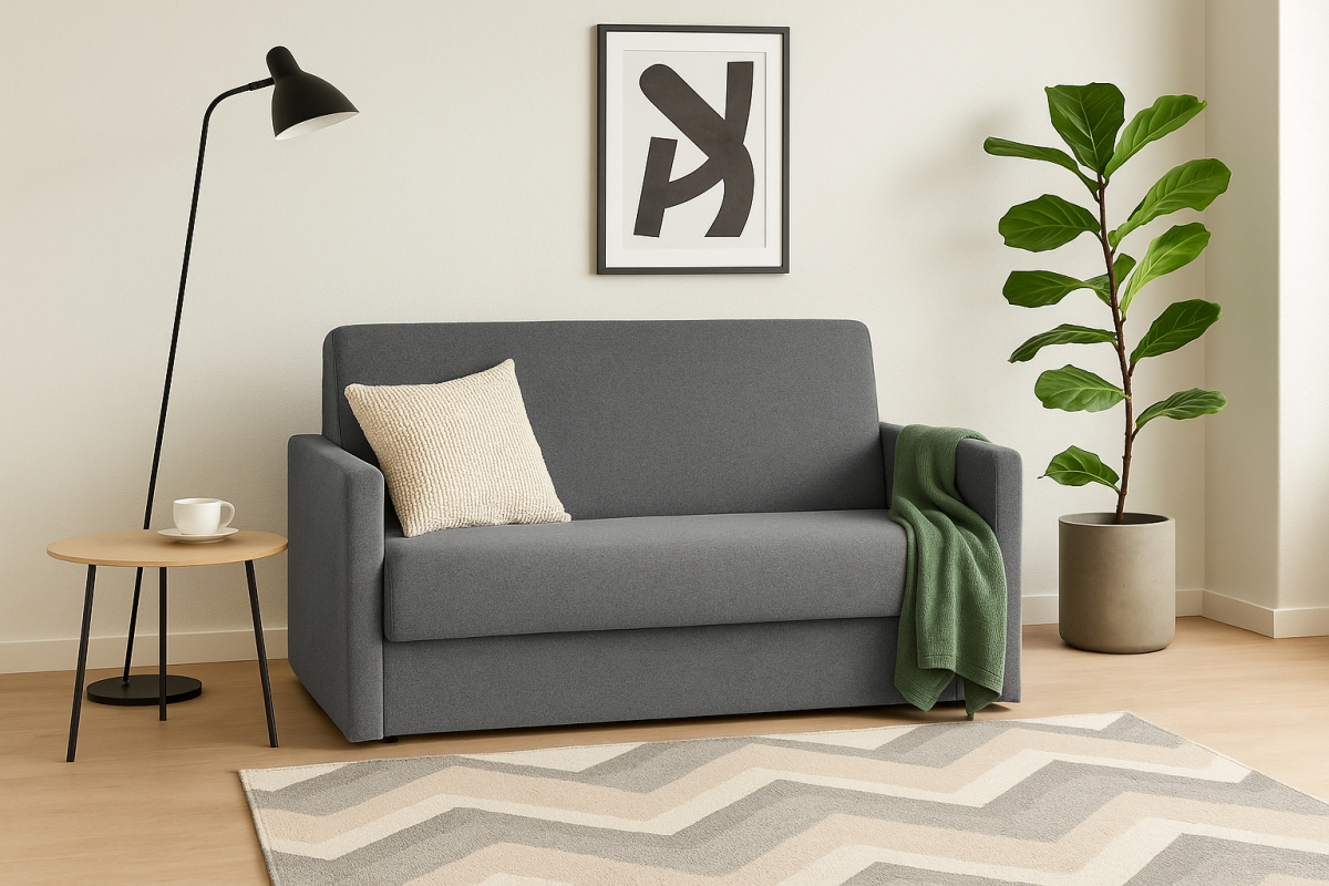 Rozkladacia pohovka Jolka 120 – sivá pletenina Flash 17 Pohovka Amerika Jolka 120 rozkladana - šedá plecionka Flash 17 