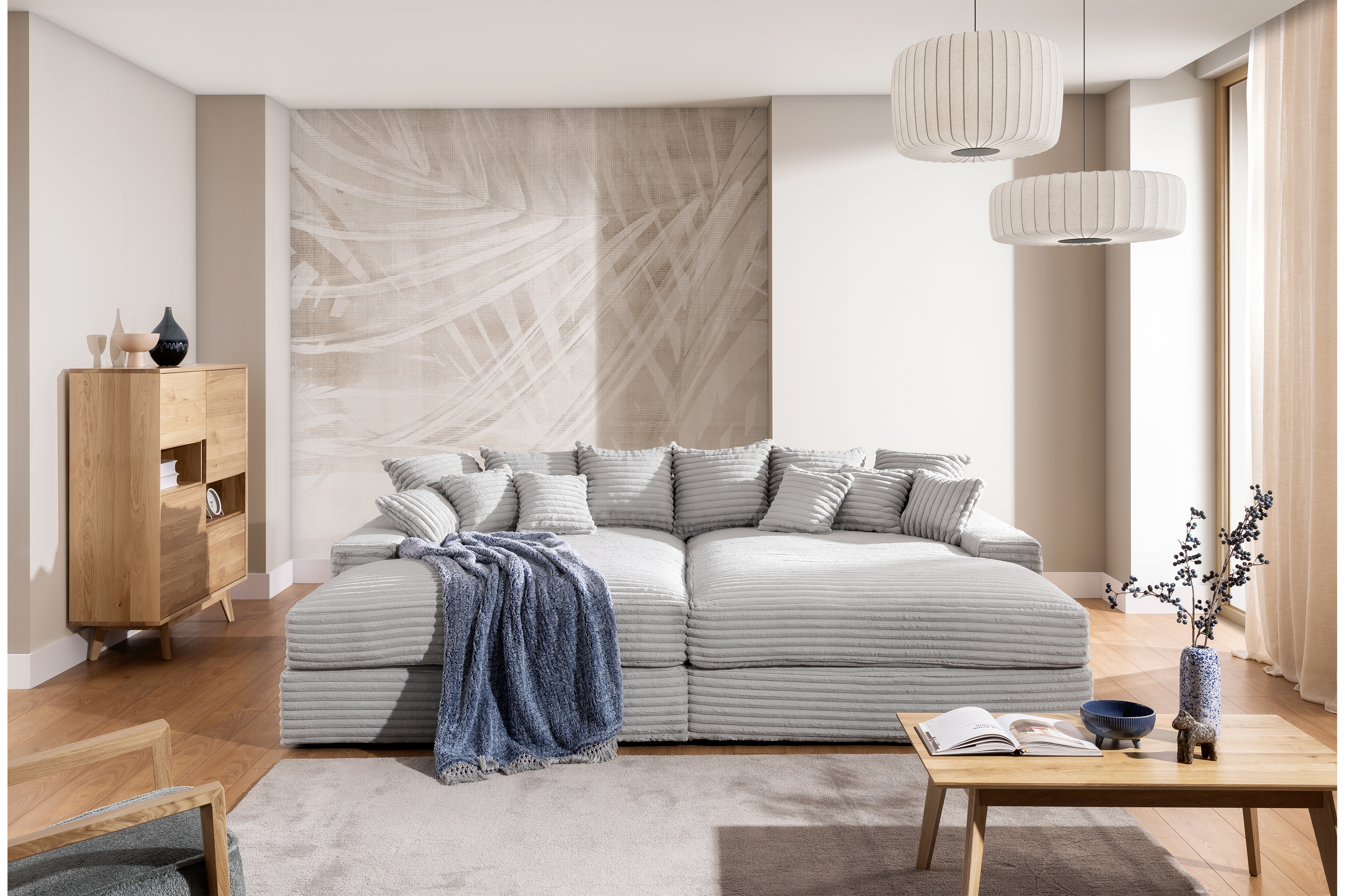 Pohovka Warmi s hlbokým sedákom - sivý plyš Tilia 83 Pohovka do obývacej izby Warmi z glebokim siedziskiem - šedý plusz 83