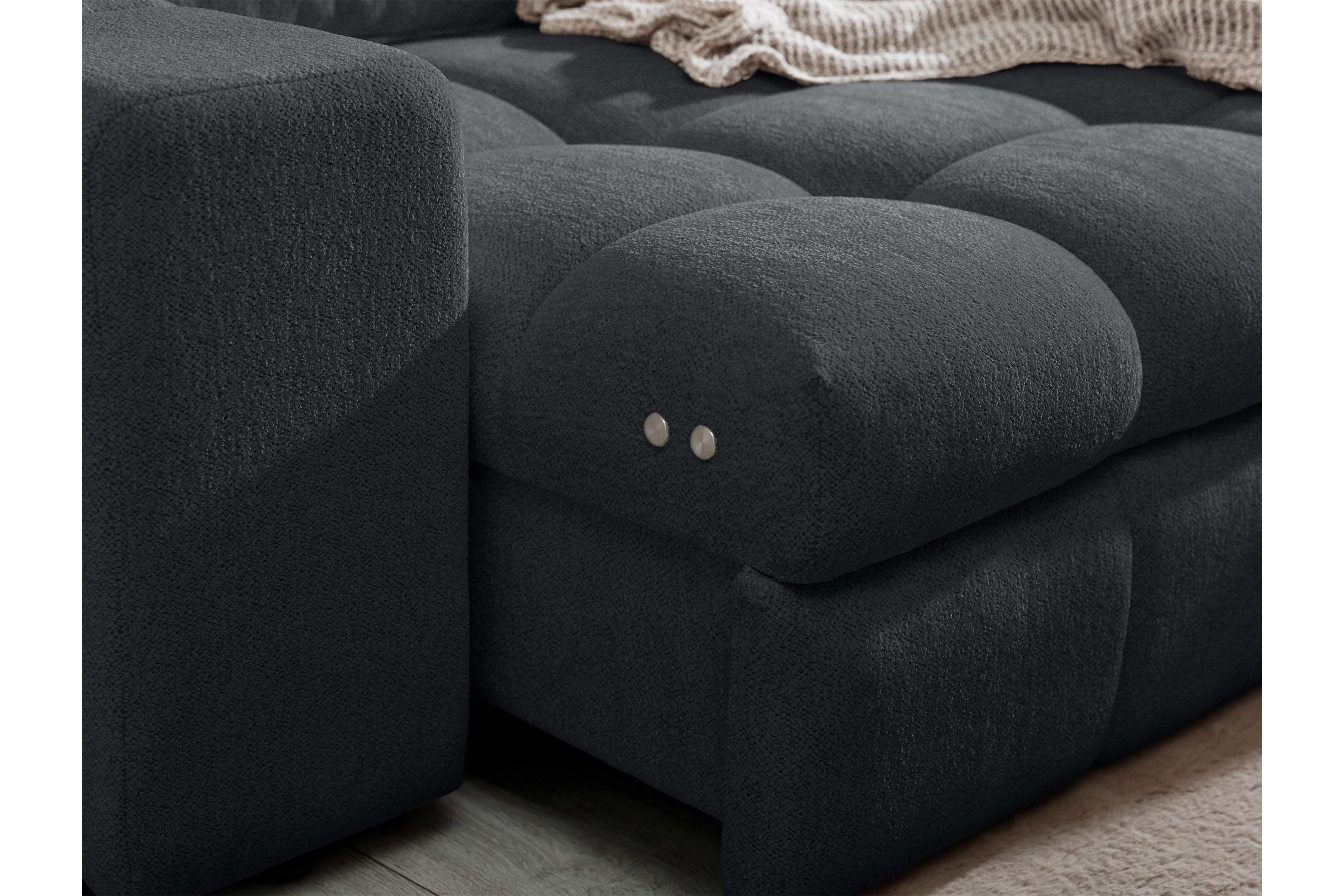 Elektrická dvoumístná pohovka Magnelio II - šedá bouclé Raven 16 Pohovka dvoumístná z elektricky wysuwanym sedadlem Magnelio II - šedá boucla Raven 16