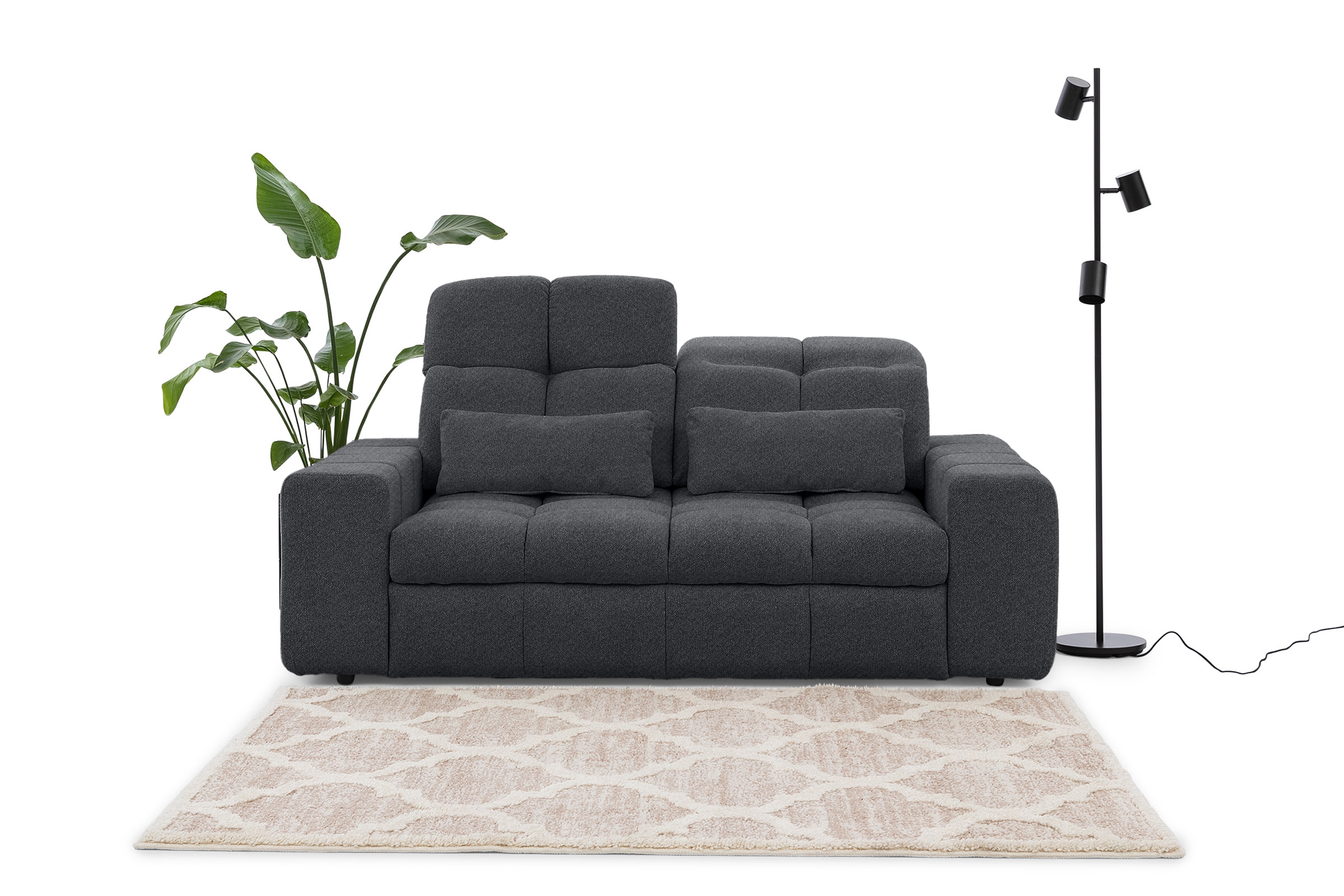 Elektrická dvoumístná pohovka Magnelio II - šedá bouclé Raven 16 Pohovka dvoumístná z elektricky wysuwanym sedadlem Magnelio II - šedá boucla Raven 16