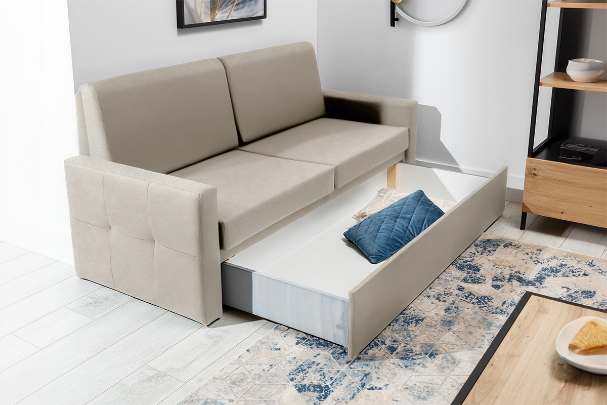 Pohovka Elegantia 160 pro půlpostel - krémová pletenina Ado 1601 Halva Pohovka Elegantia 160 pro polkotapczanu - kremowa plecionka Ado 1601 Halva