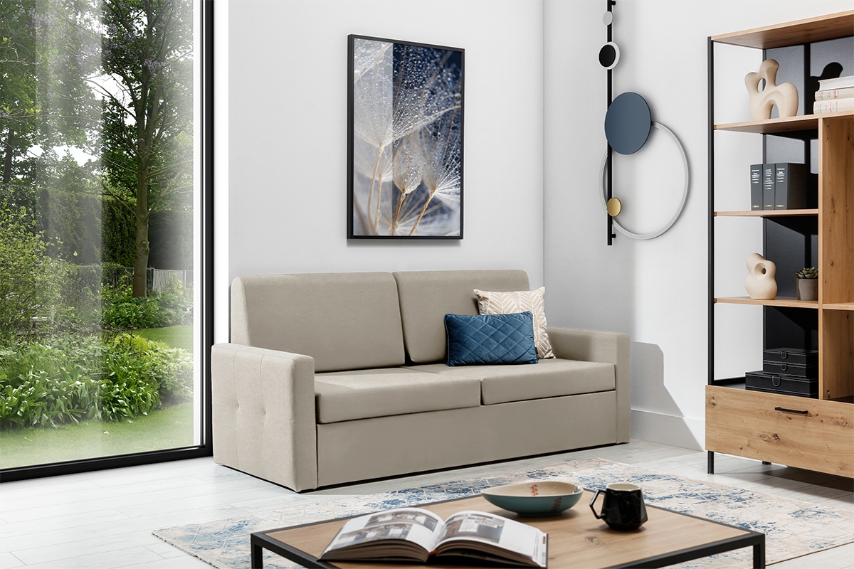 Pohovka Elegantia 160 pro půlpostel - krémová pletenina Ado 1601 Halva Pohovka Elegantia 160 pro polkotapczanu - kremowa plecionka Ado 1601 Halva