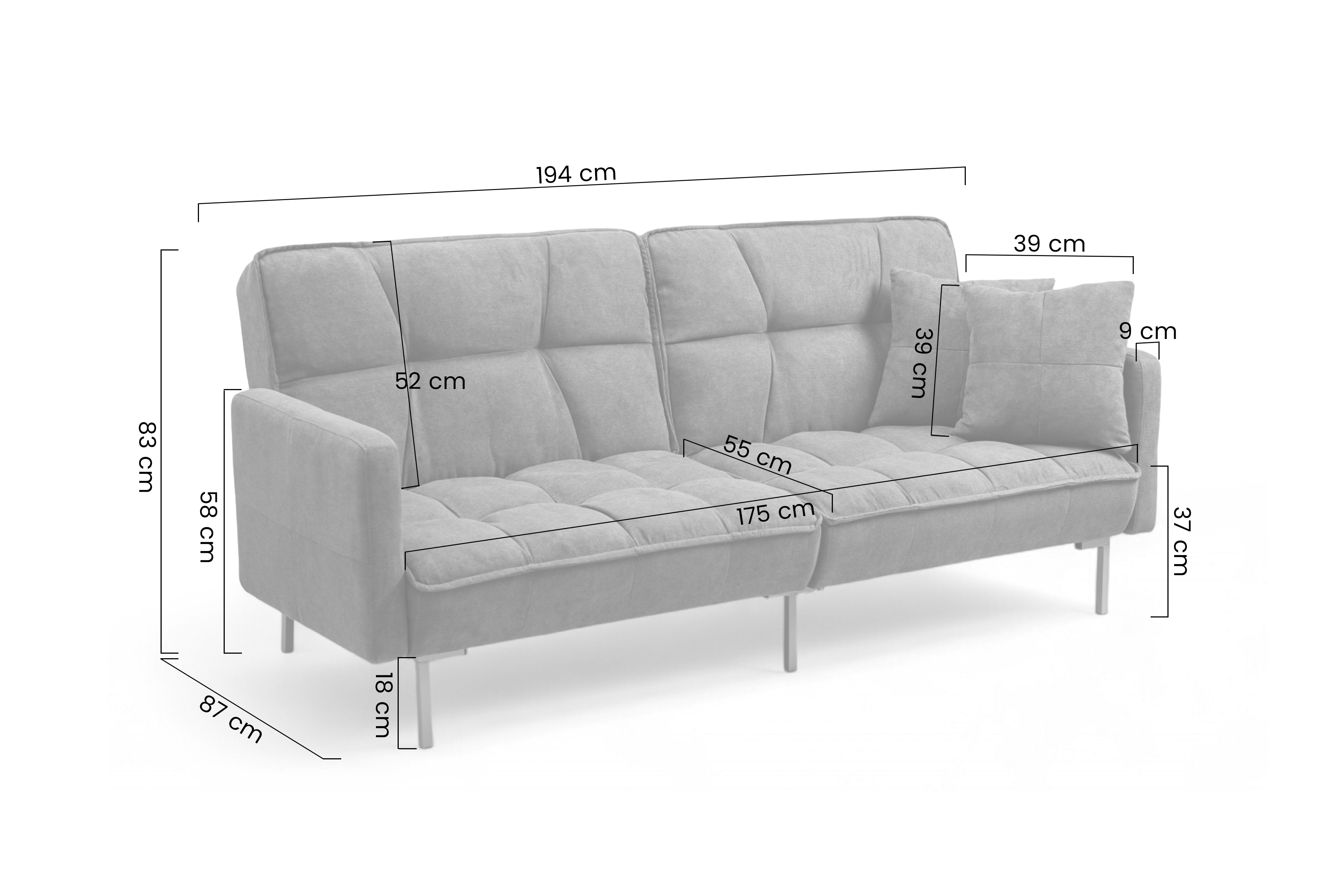Trojmístná rozkládací pohovka Kitalio - popelavá Pohovka Kitalio rozkládací - popelavá