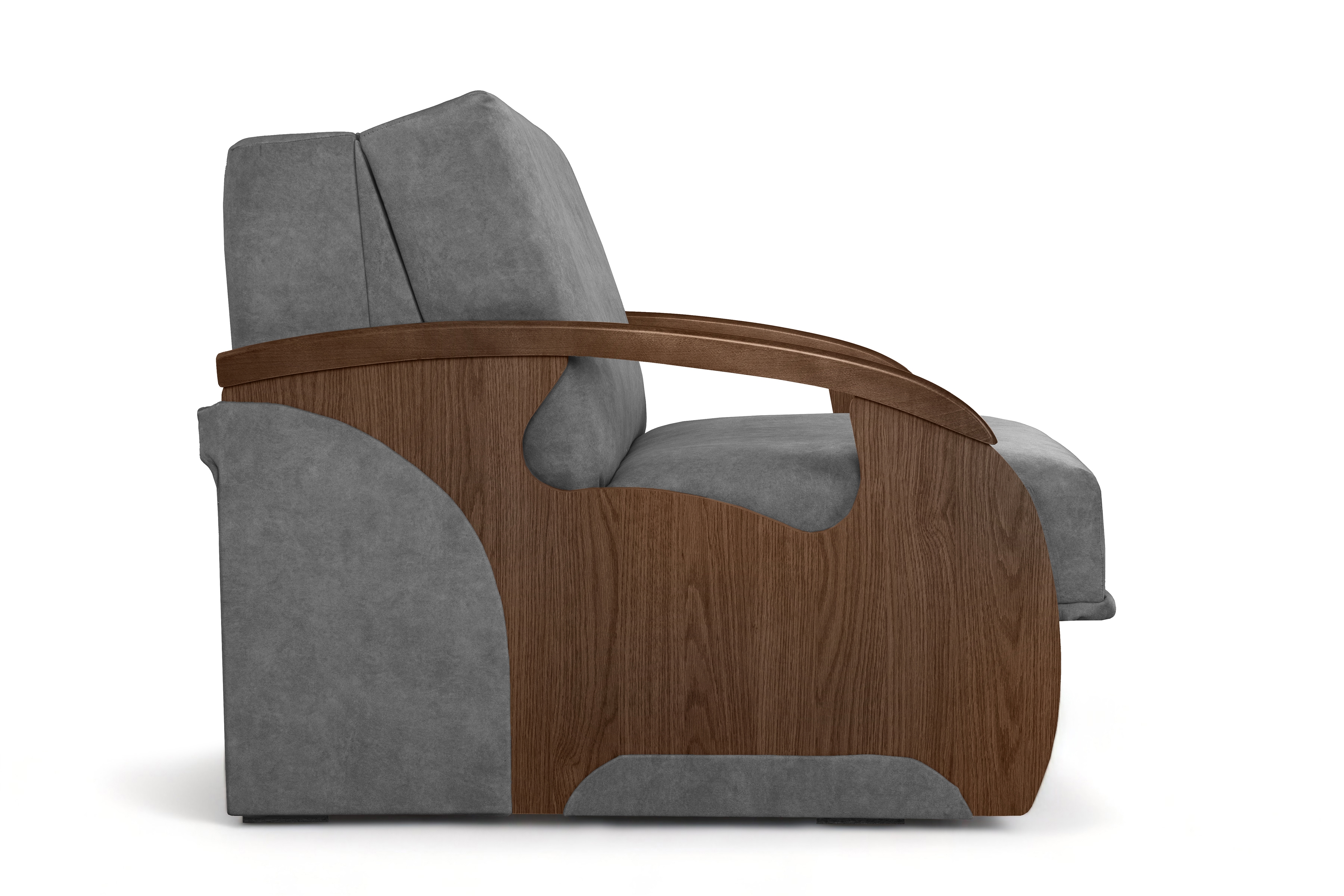 Rozkládací pohovka Karmelita II - šedá Zetta 304 / střední ořech Pohovka rozkladana Amerykanka Karmelita II - šedý welwet snadno čistitelný Zetta 304 / sredni Ořech 