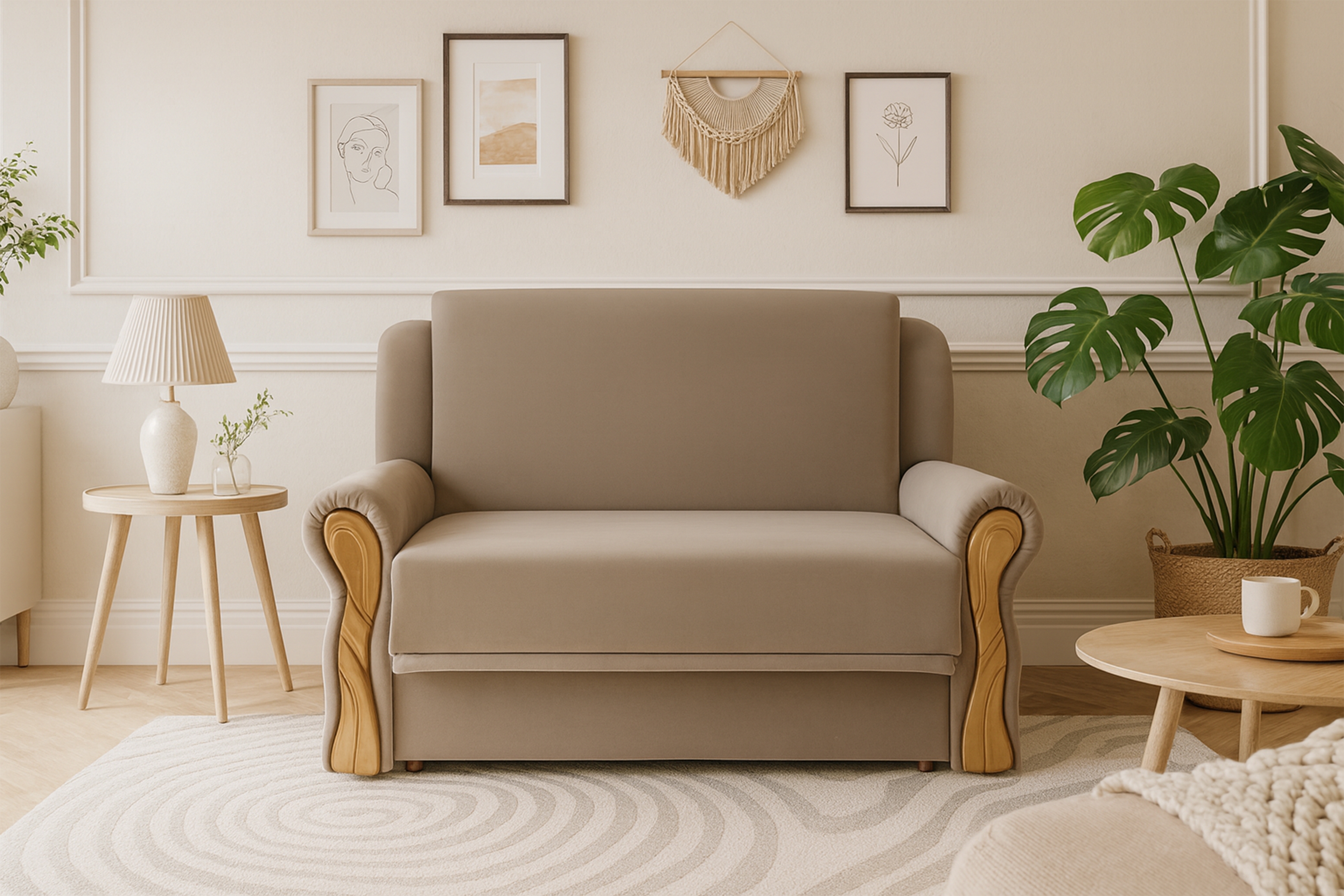 Rozkladacia pohovka s úložným priestorom Gosia 105 - béžový zamat Napoli 03 / svetlý rustikal Pohovka rozkladana Amerika s úložným priestorom Gosia 105 - béžový zamat Napoli 03 / svetlý Rustikálny