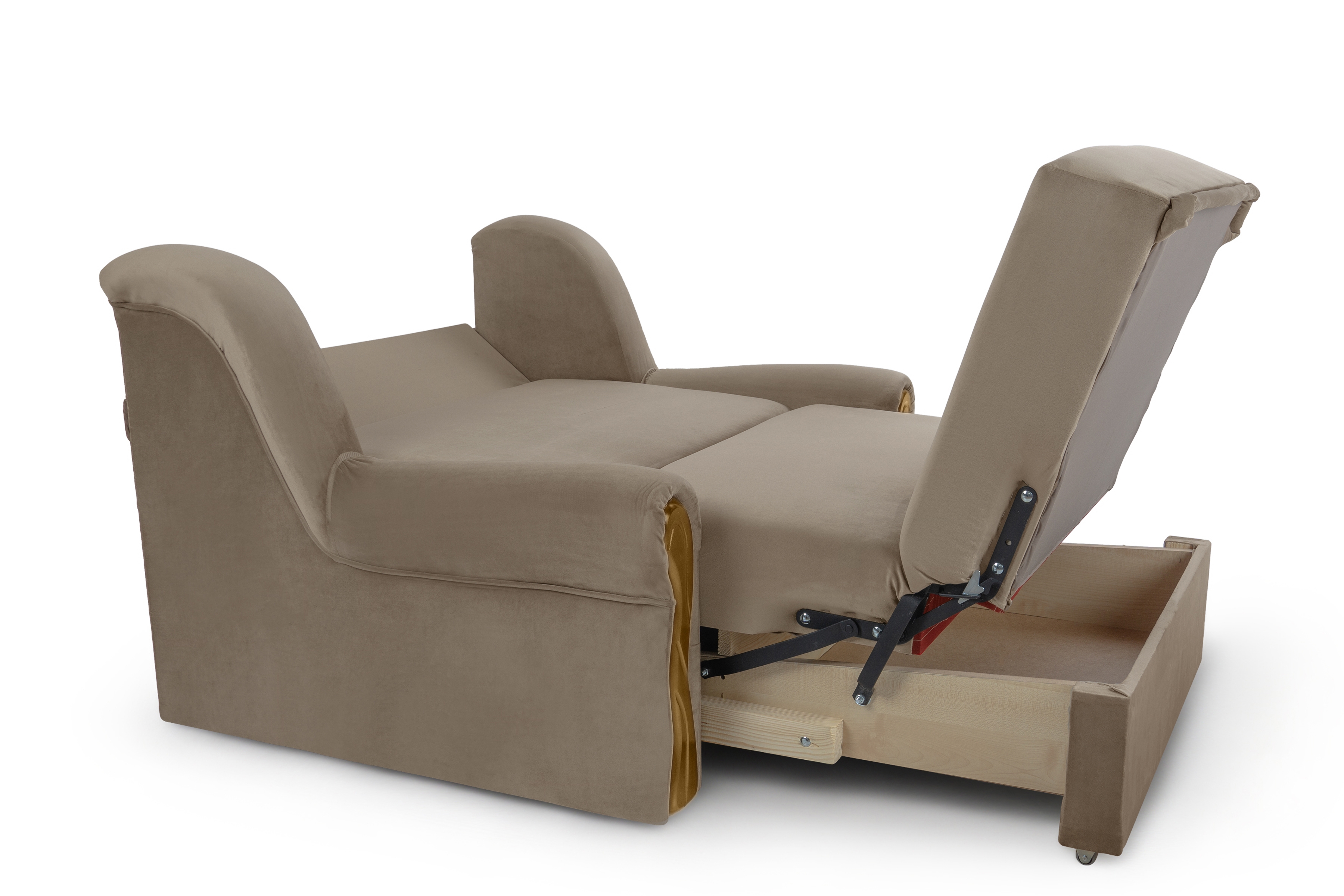 Rozkladacia pohovka s úložným priestorom Gosia 105 - béžový zamat Napoli 03 / svetlý rustikal Pohovka rozkladana Amerika s úložným priestorom Gosia 105 - béžový zamat Napoli 03 / svetlý Rustikálny