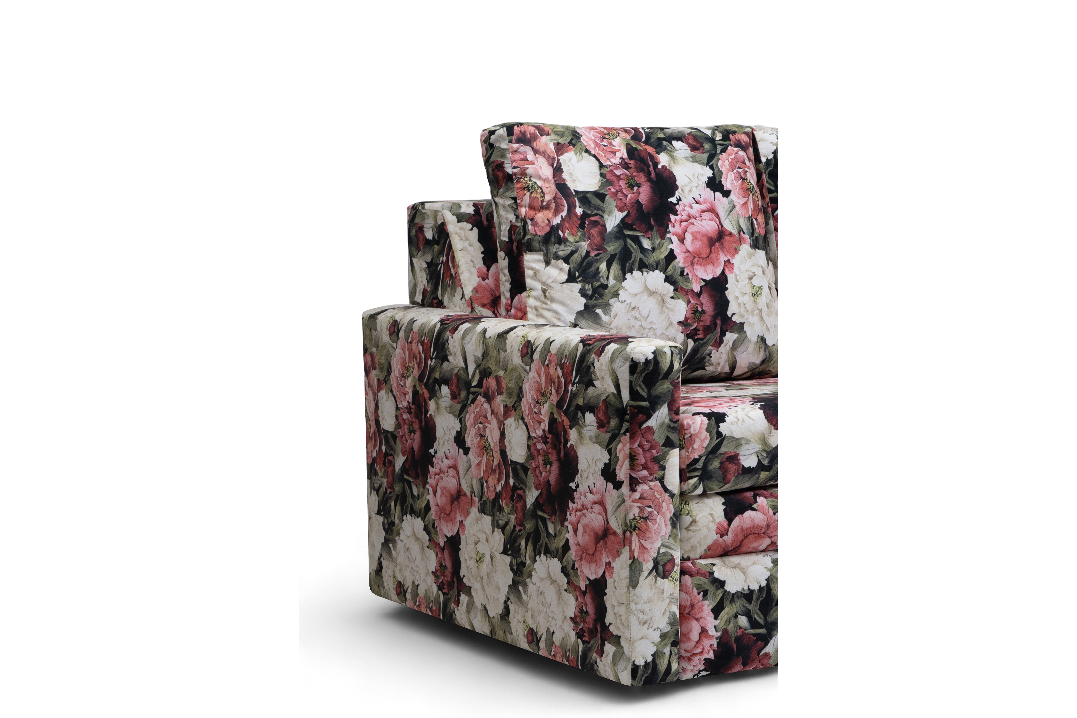 Dvoumístná rozkládací pohovka Anafia - květinový vzor Soft Piwonie 01 Pohovka rozkladana dvoumístná s úložným prostorem Anafia - potahová látka drukowana Soft Piwonie 01