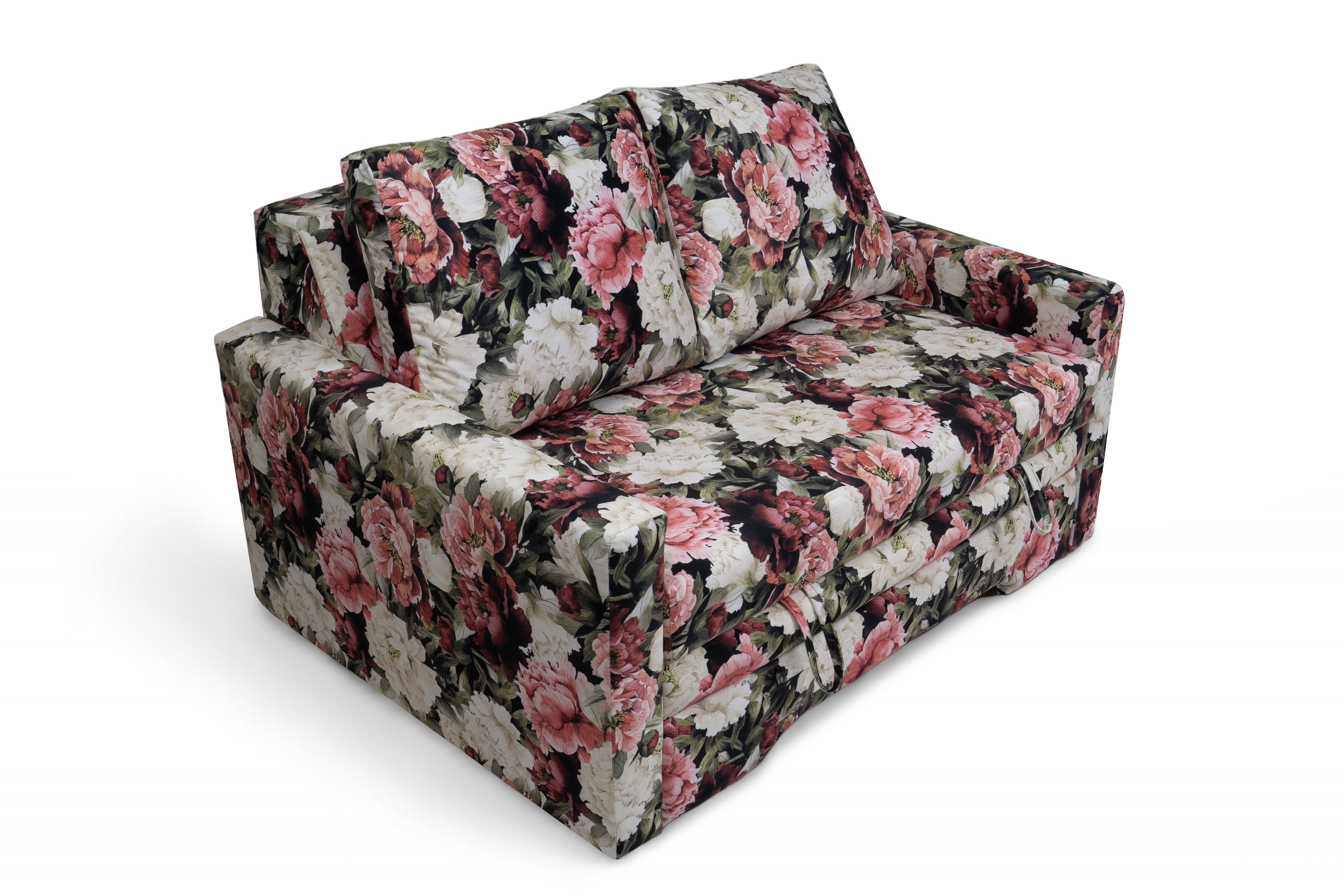 Dvoumístná rozkládací pohovka Anafia - květinový vzor Soft Piwonie 01 Pohovka rozkladana dvoumístná s úložným prostorem Anafia - potahová látka drukowana Soft Piwonie 01