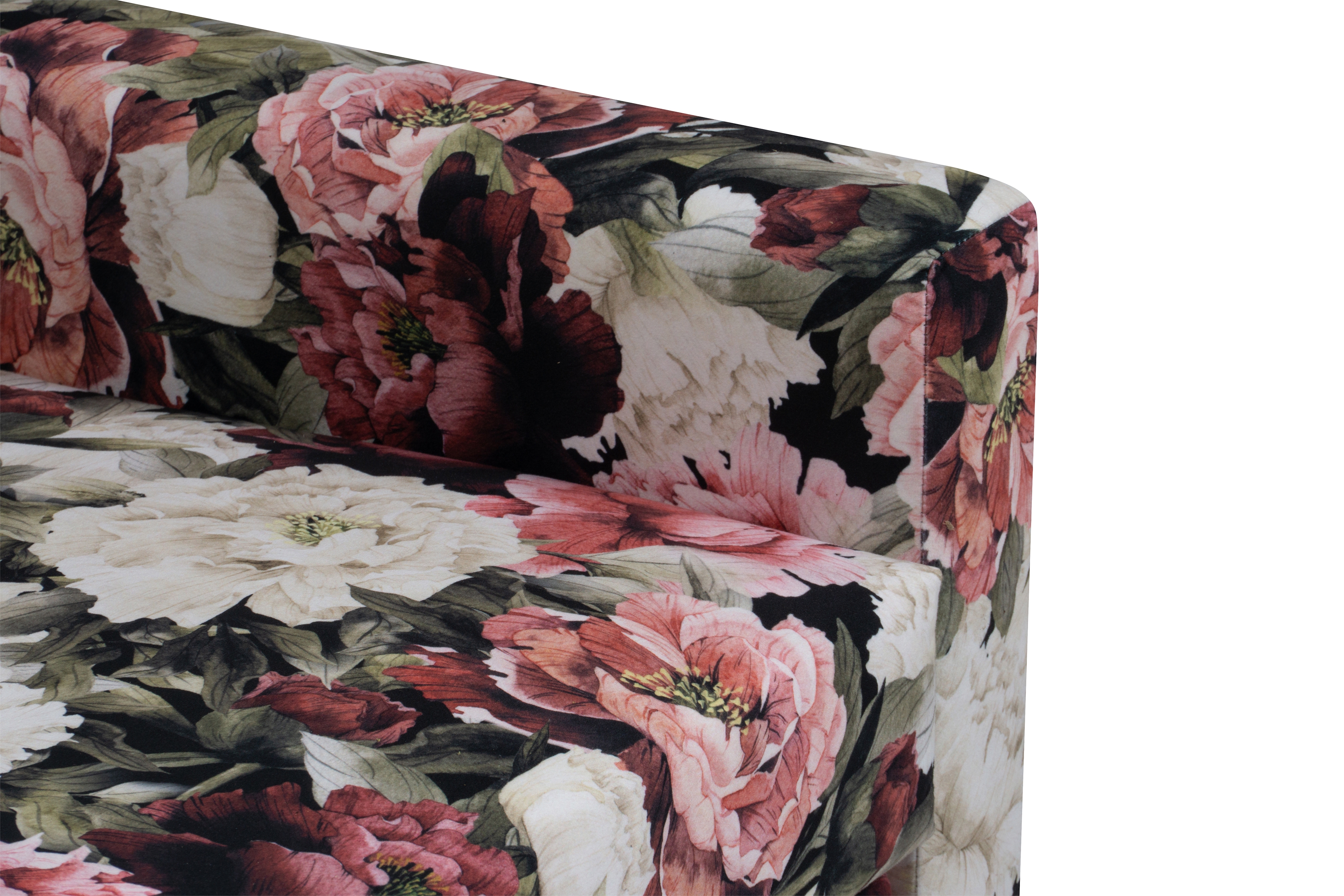 Dvoumístná rozkládací pohovka Anafia - květinový vzor Soft Piwonie 01 Pohovka rozkladana dvoumístná s úložným prostorem Anafia - potahová látka drukowana Soft Piwonie 01