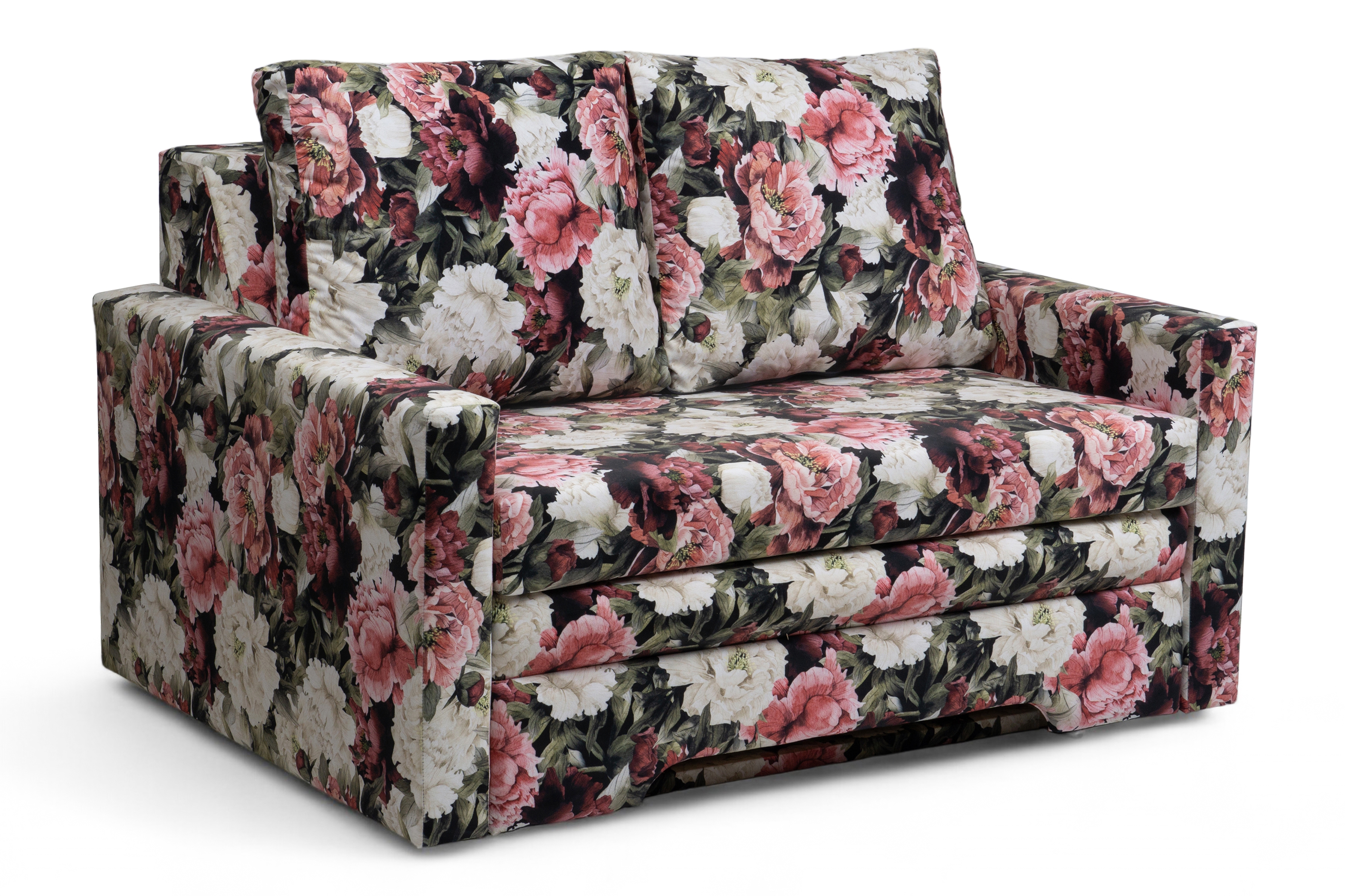 Dvoumístná rozkládací pohovka Anafia - květinový vzor Soft Piwonie 01 Pohovka rozkladana dvoumístná s úložným prostorem Anafia - potahová látka drukowana Soft Piwonie 01