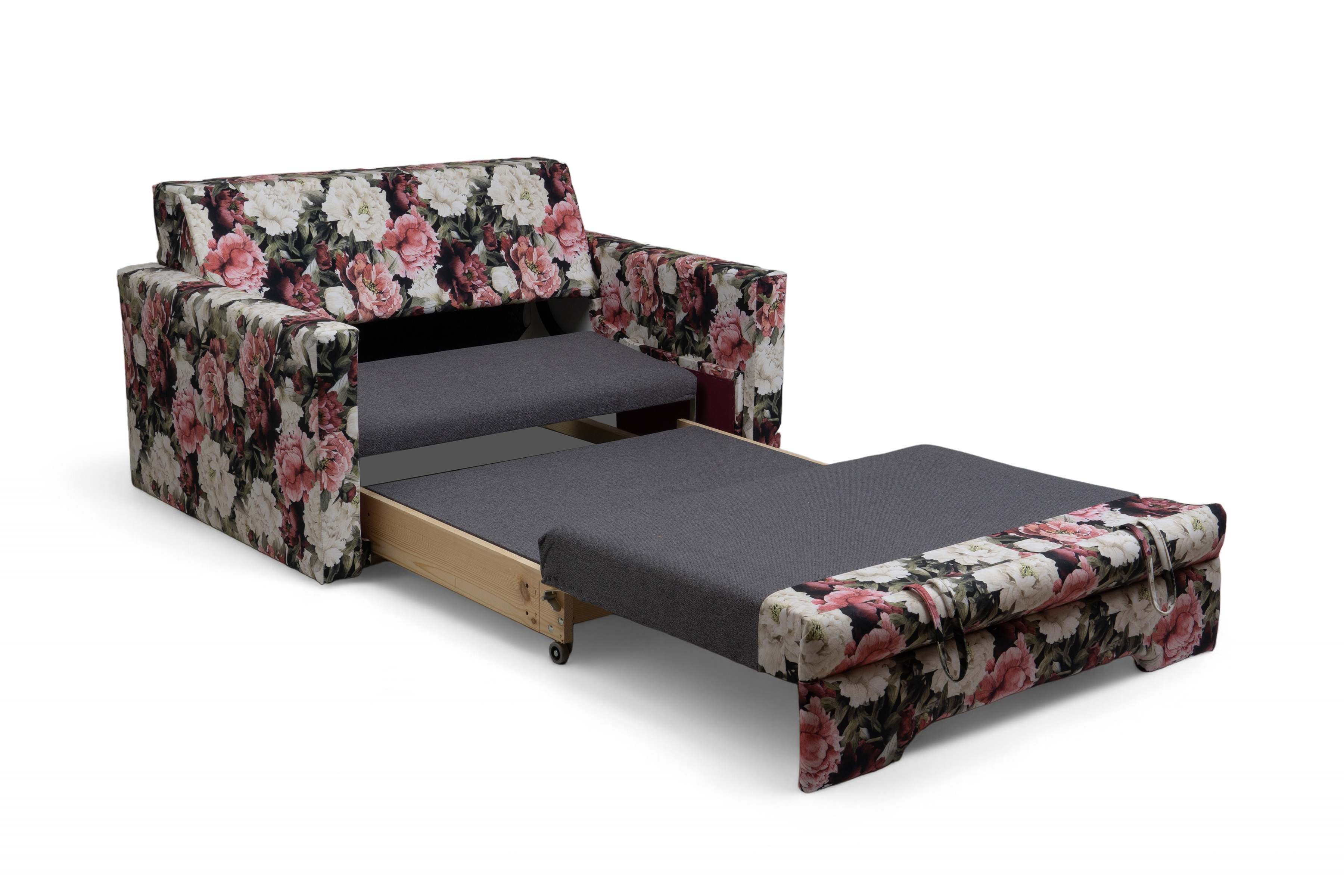 Dvoumístná rozkládací pohovka Anafia - květinový vzor Soft Piwonie 01 Pohovka rozkladana dvoumístná s úložným prostorem Anafia - potahová látka drukowana Soft Piwonie 01