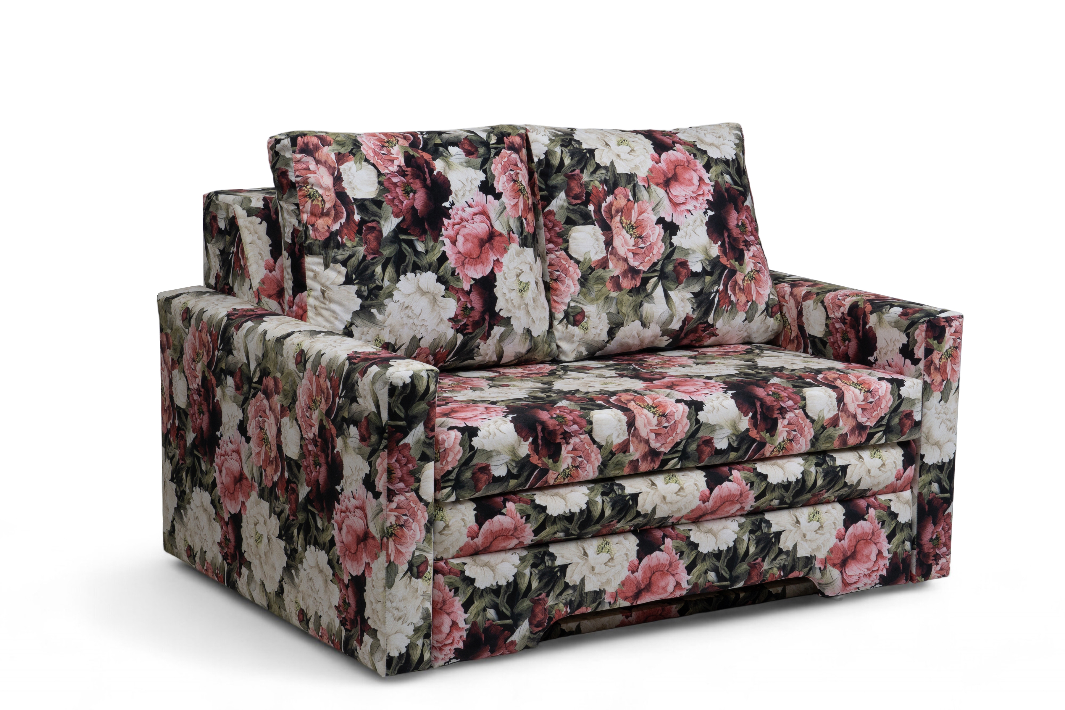 Dvoumístná rozkládací pohovka Anafia - květinový vzor Soft Piwonie 01 Pohovka rozkladana dvoumístná s úložným prostorem Anafia - potahová látka drukowana Soft Piwonie 01