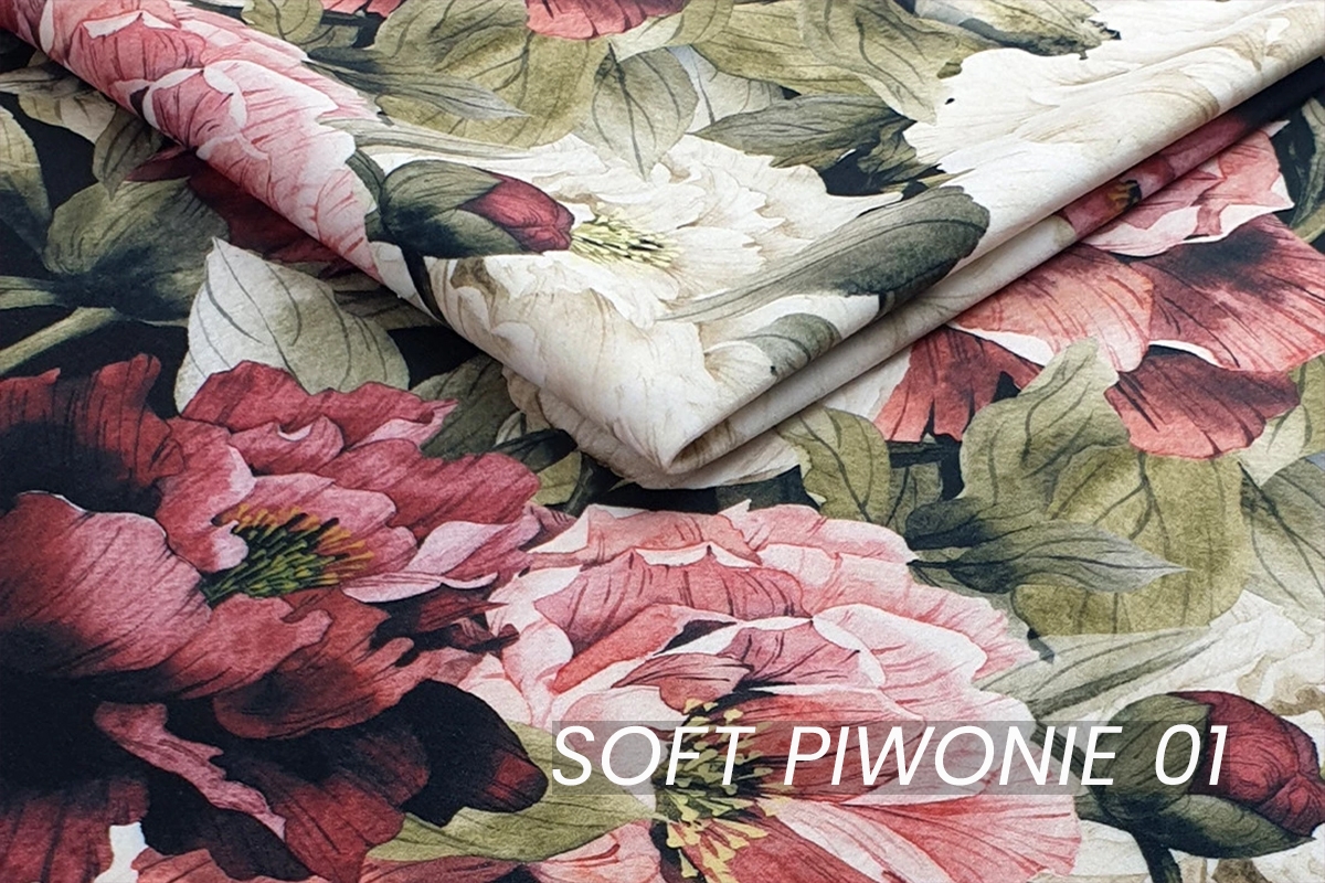 Dvoumístná rozkládací pohovka Anafia - květinový vzor Soft Piwonie 01 Pohovka rozkladana dvoumístná s úložným prostorem Anafia - potahová látka drukowana Soft Piwonie 01