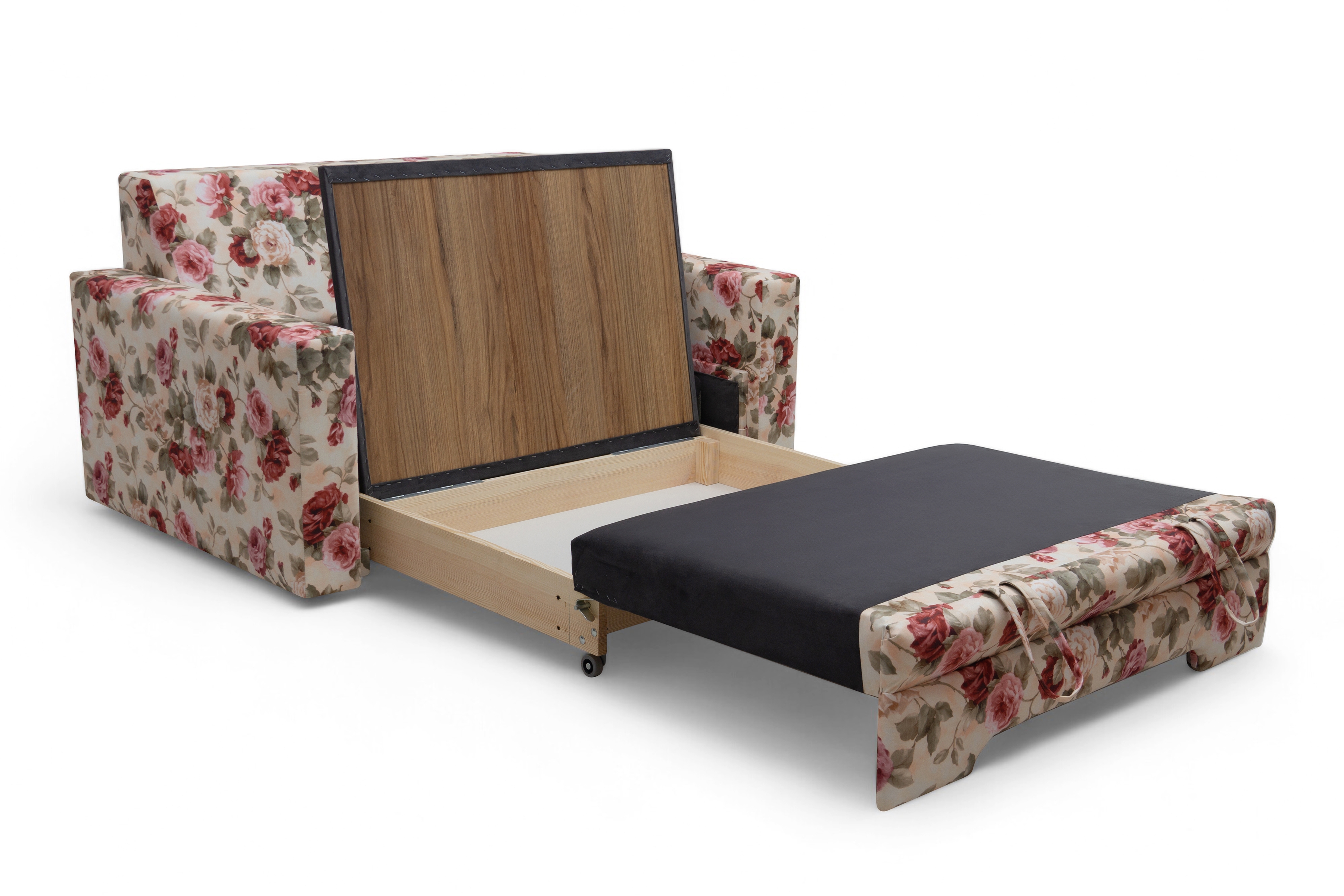 Rozkladacia dvojpohovka Anafia s úložným priestorom - kvetinový vzor Coral WM 82 Pohovka rozkladana pre 2 osoby s úložným priestorom Anafia - látka drukowana kvetinový vzor Coral WM 82