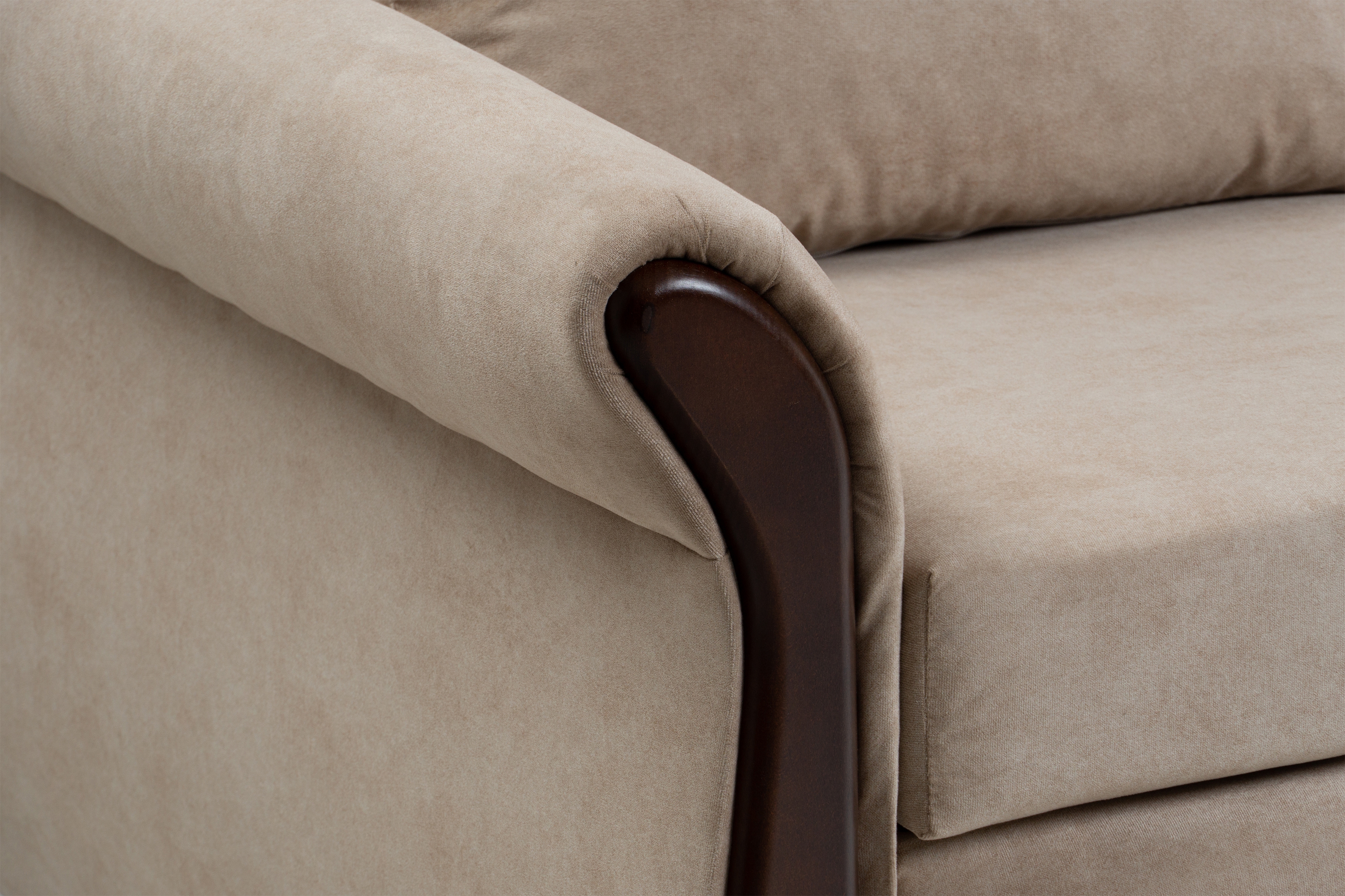 Rozkladacia dvojpohovka Arlita s úložným priestorom - béžový menčester Zetta 292 / orech Pohovka rozkladana pre 2 osoby s úložným priestorom Arlita - béžový welwet ľahkočistiaci Zetta 292 / sredni Orech