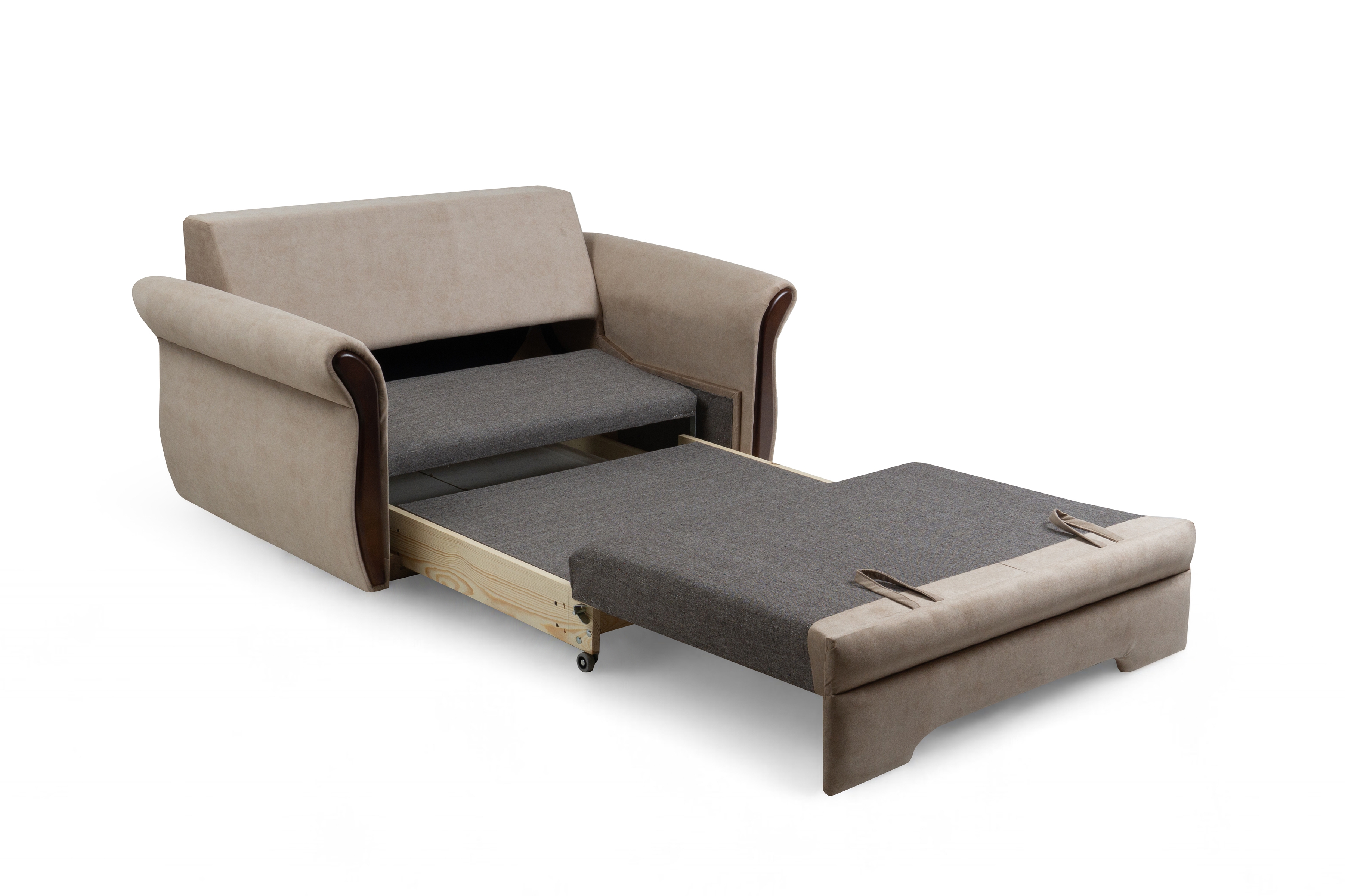 Rozkladacia dvojpohovka Arlita s úložným priestorom - béžový menčester Zetta 292 / orech Pohovka rozkladana pre 2 osoby s úložným priestorom Arlita - béžový welwet ľahkočistiaci Zetta 292 / sredni Orech