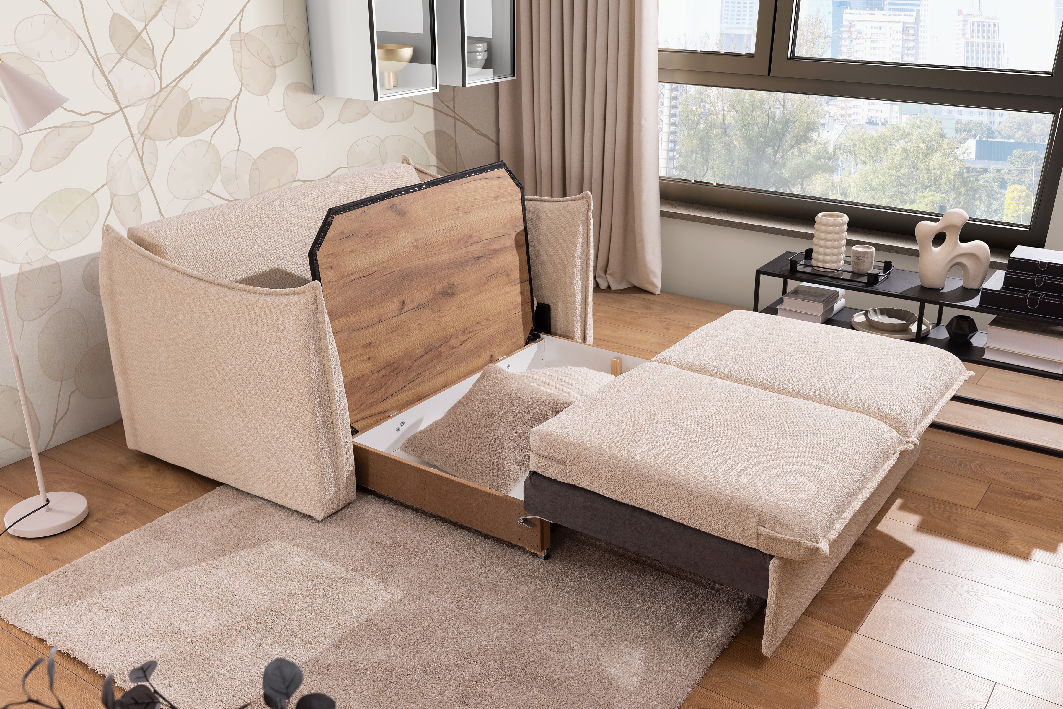 Dvoumístná rozkládací pohovka Liliamo - béžová Egon 26 Pohovka rozkladana Liliamo dvoumístná - béžová šenil Egon 26