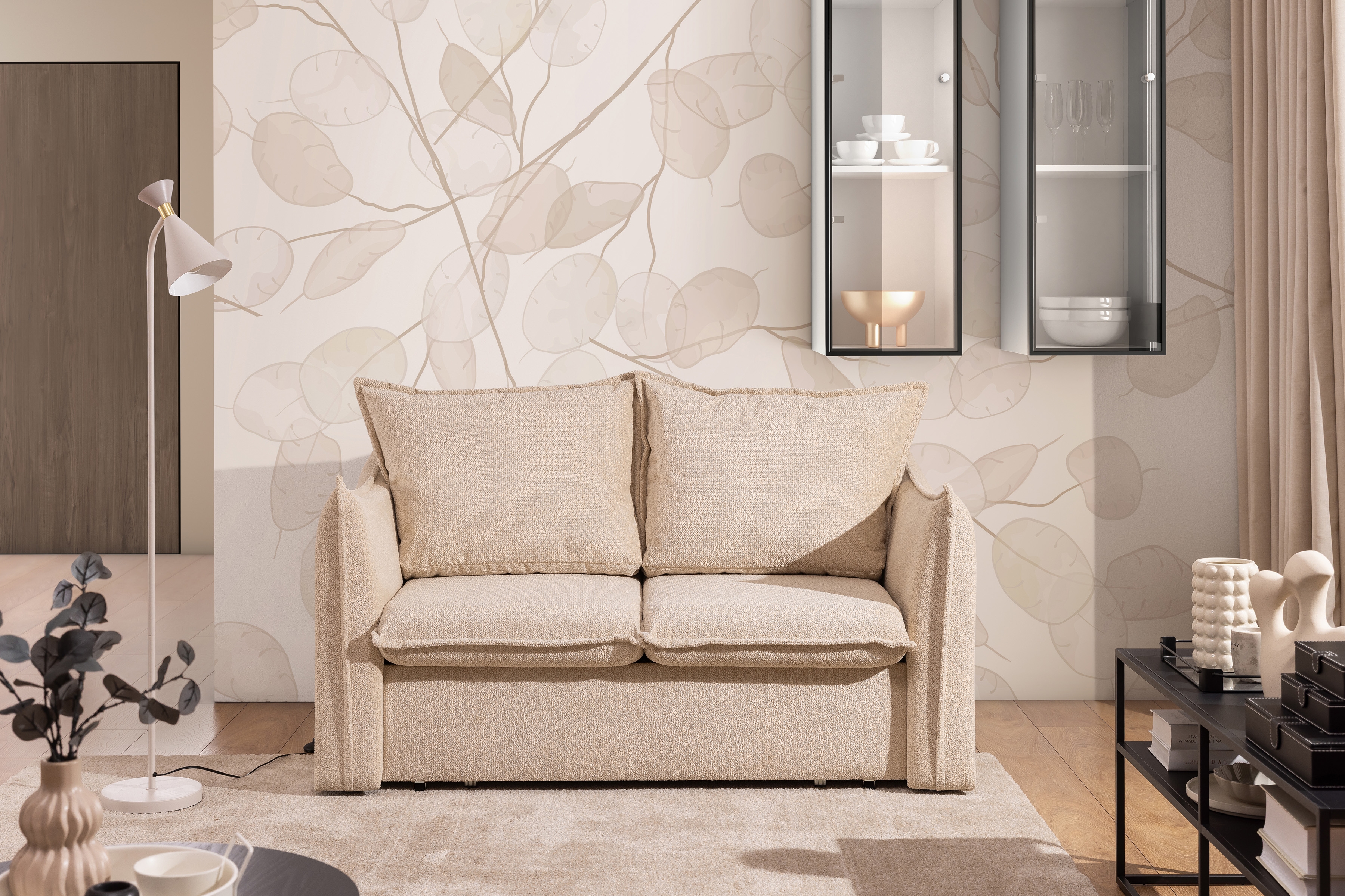 Dvoumístná rozkládací pohovka Liliamo - béžová Egon 26 Pohovka rozkladana Liliamo dvoumístná - béžová šenil Egon 26