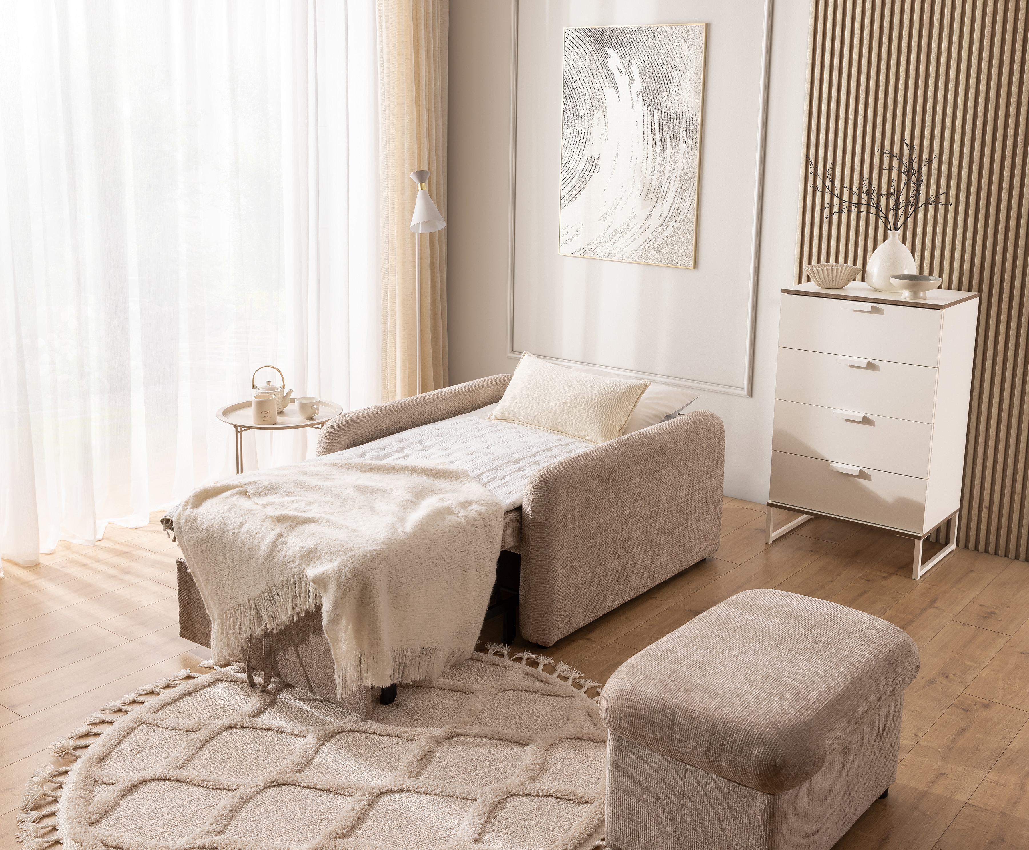 Jednomístná rozkládací pohovka Masilio - béžová Sierra 744 Pohovka rozkladana Masilio - béžová šenil Sierra 744