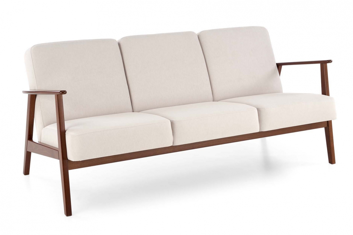 Třímístná pohovka Milano 3S - světlý béžový samet Castel 04 / nožky tmavý ořech Pohovka třímístná Milano 3S - světlý béžová samet Castel 04 / tmavý ořech