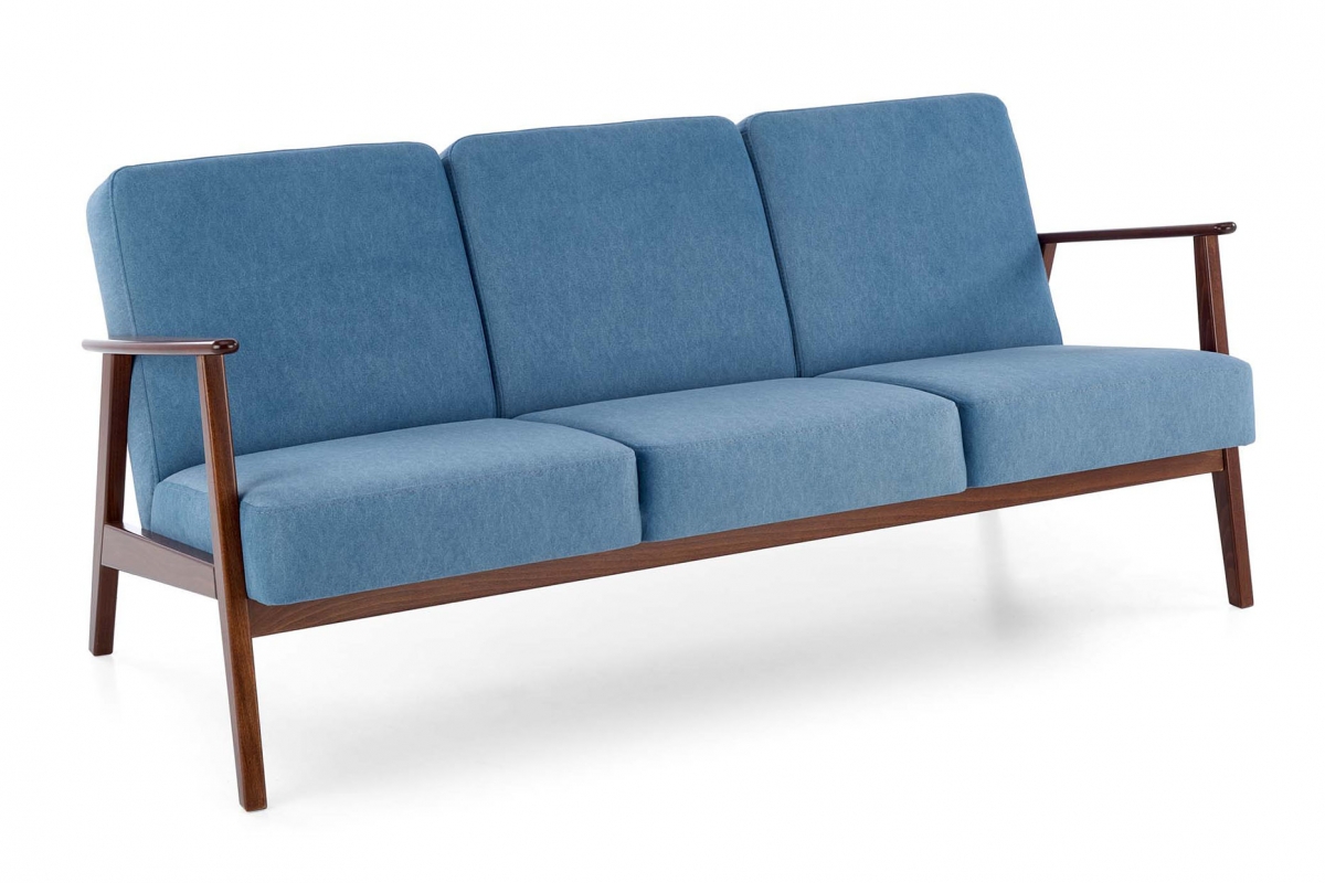 Třímístná pohovka Milano 3S - modrý samet Castel 74 / nožky tmavý ořech Pohovka třímístná Milano 3S - modrá samet Castel 74 / tmavý ořech