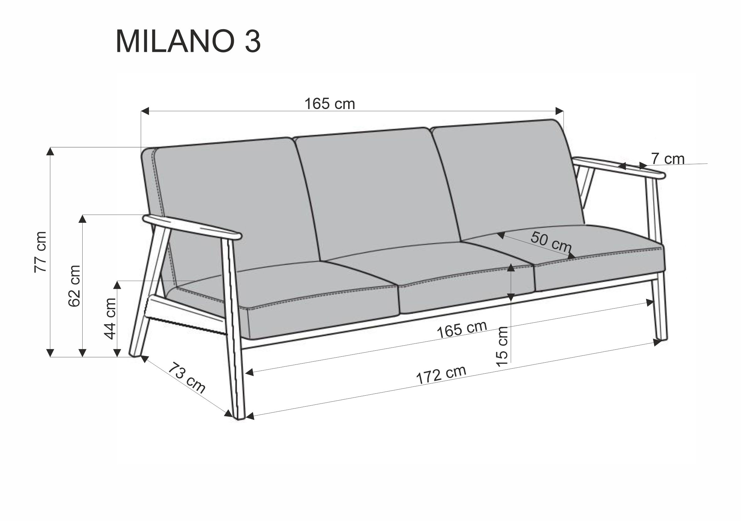 Pohovka třímístná Milano 3S - modrá samet Castel 74 / tmavý ořech Pohovka třímístná milano 3s - modrá samet castel 74 / tmavý ořech