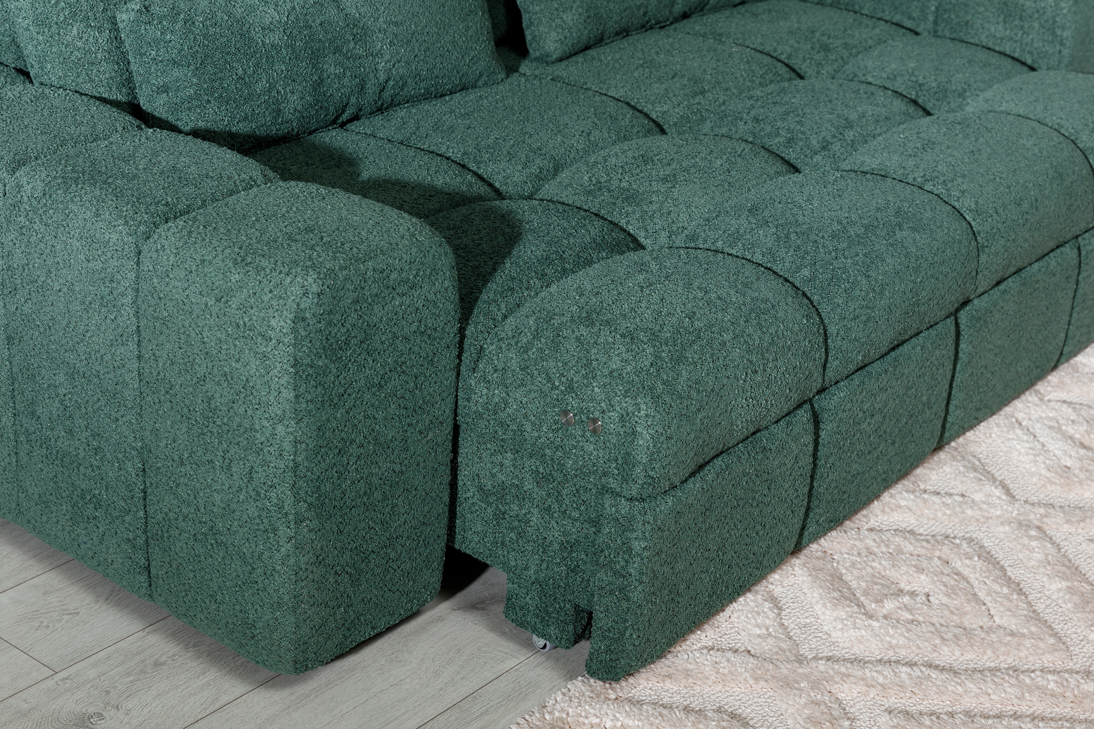 Trojmiestna elektrická pohovka Magnelio III - zelená bouclé Catch Me 10 Pohovka trojmiestna s elektricky výsuvným sedákem Magnelio III - zelená boucel Catch Me 10