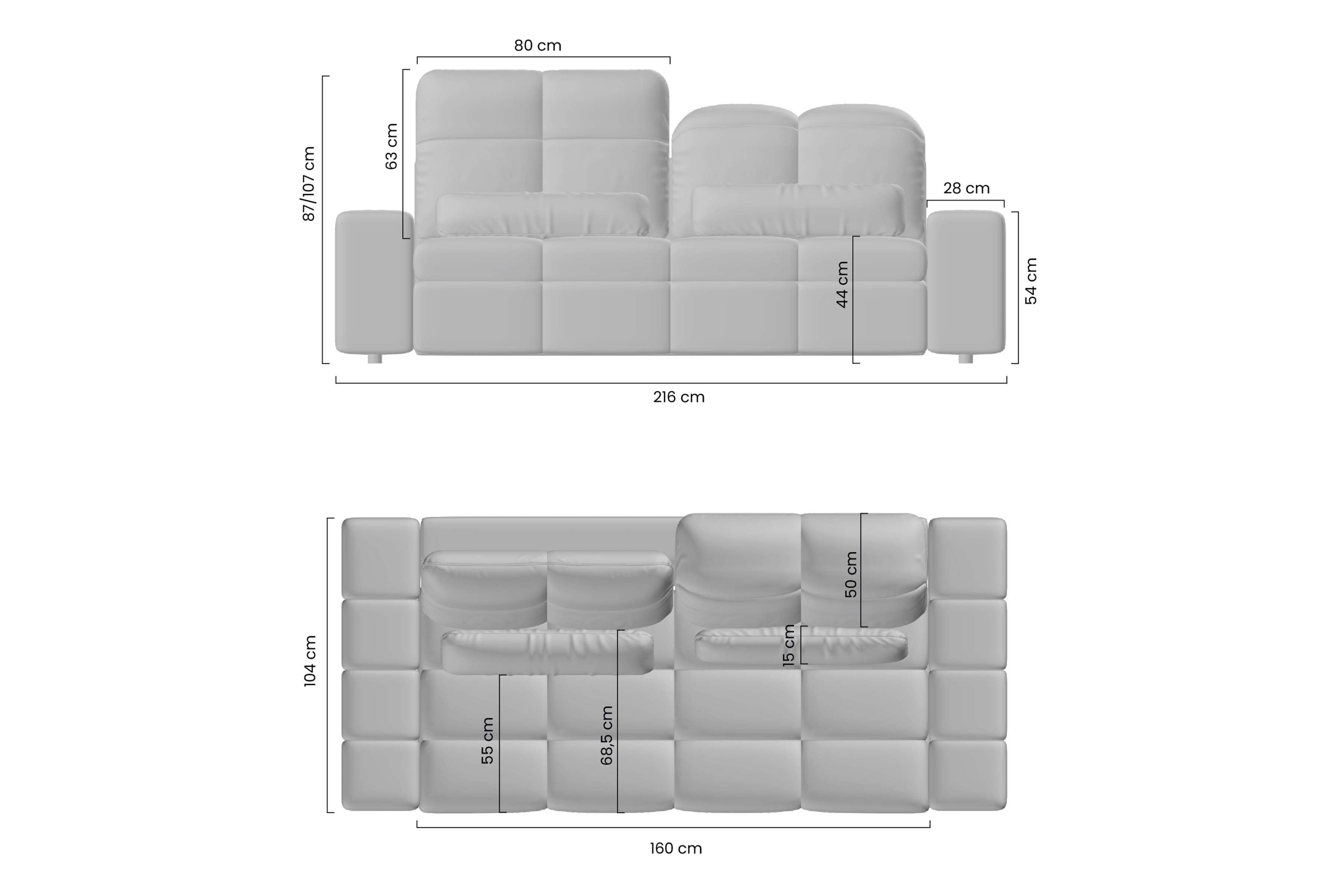 Elektrická trojmístná pohovka Magnelio III Pohovka třímístná z elektricky wysuwanym sedadlem Magnelio III