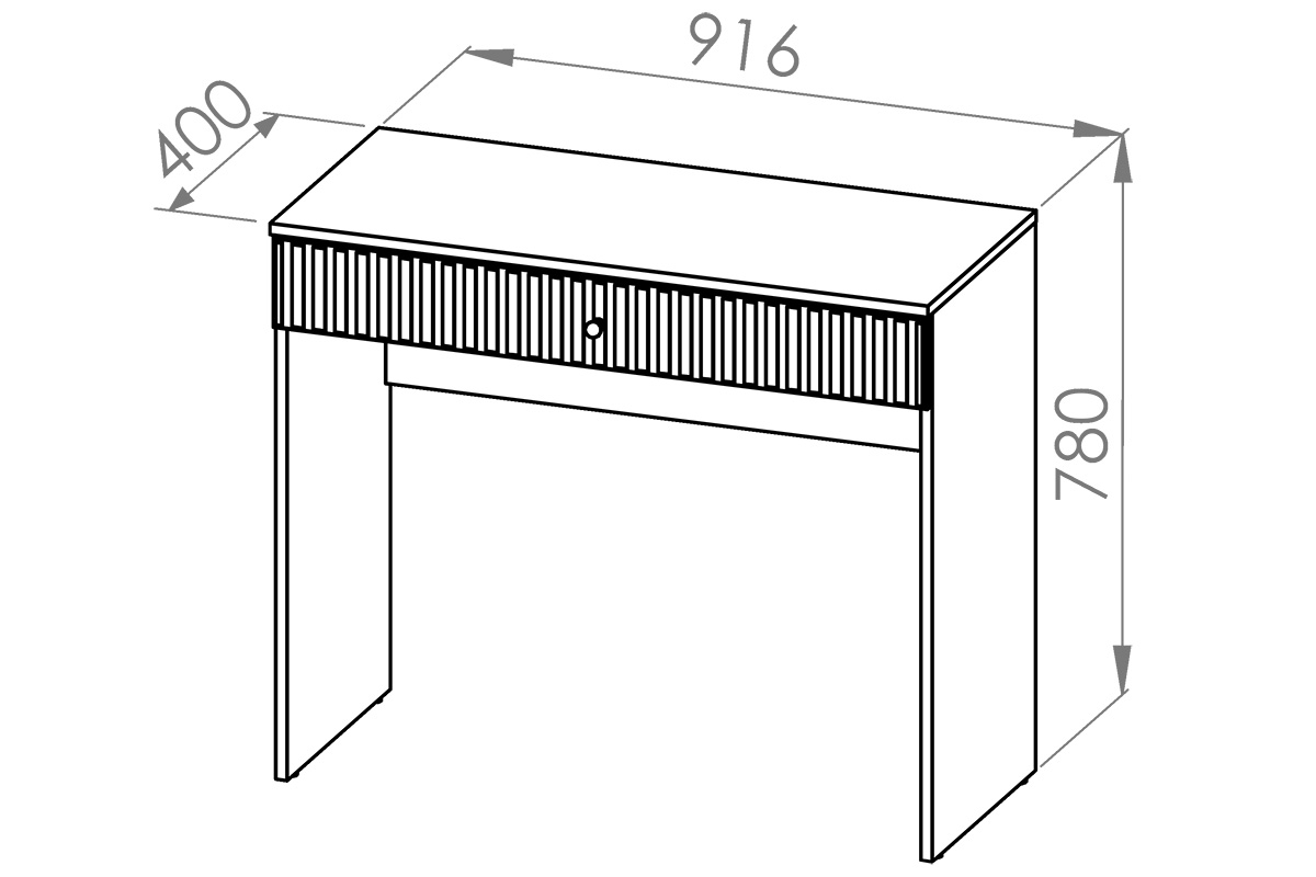 Toaletní stolek Jamuzi 92 cm - kašmírová / černé nožky Toaletní stolek se zásuvkou Sophie 08 i ryflowanym frontem - kašmír / černé nožky - Rozměry