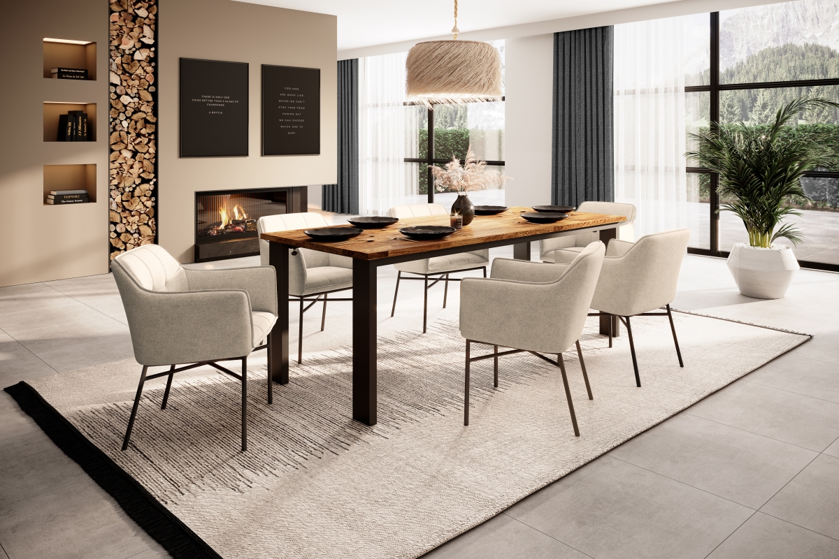 Stolička čalúnená z podlokietnikami Rozalio - béžový Cloud 03 / čierny nožičky - Koncovka Série Stôl Drevené z krzeslami