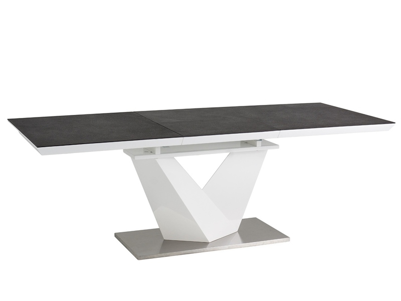 Stôl rozkladany Alaras II 120-180x80 - Čierny / efekt kamienia / Biely Stôl alaras ii  Čierny efekt kamienia / biely lak 120(180)x80