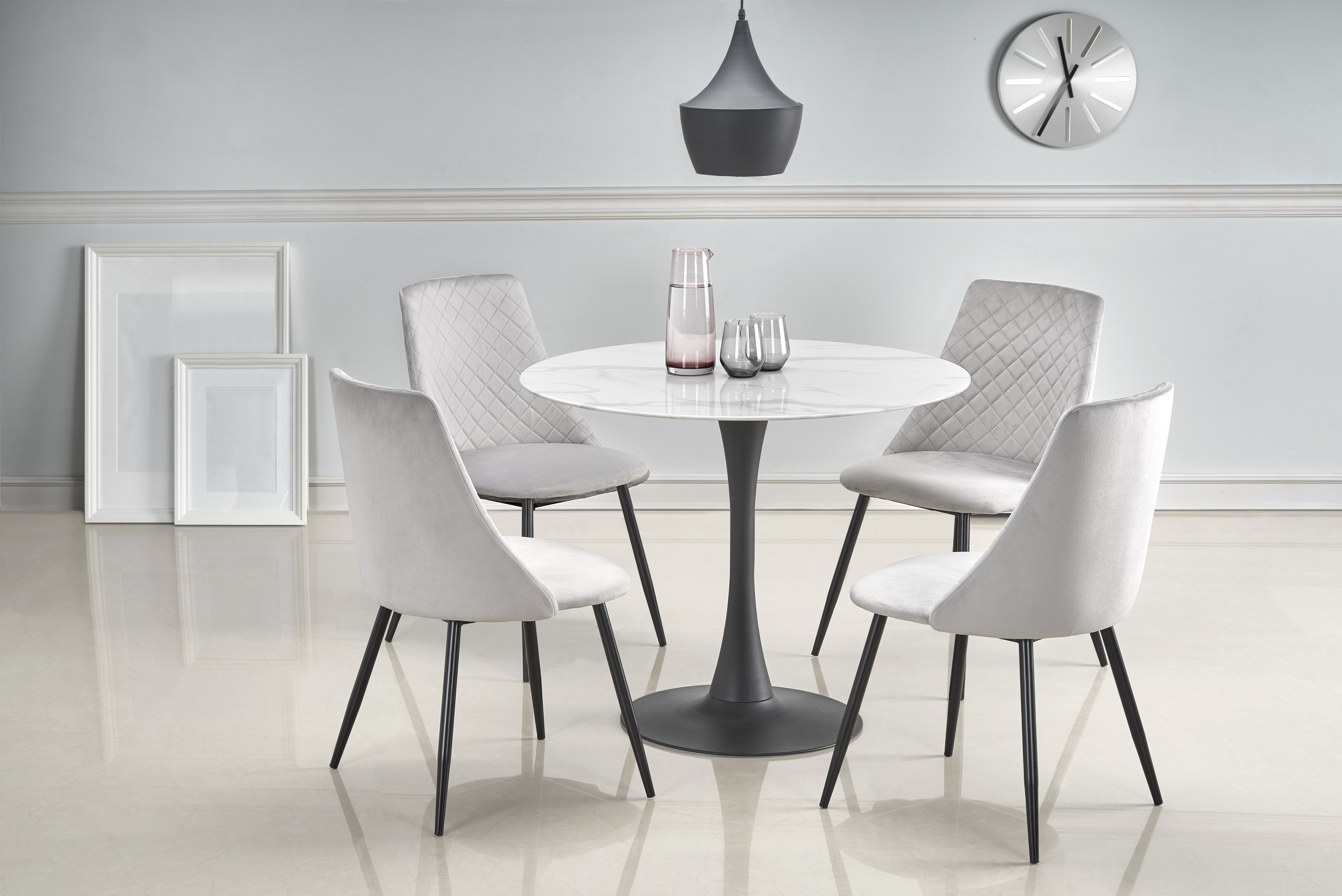 Okrúhly kuchynský stôl AMBROSIO 90 cm - biely mramor / čierna Stôl ambrosio - mramor / Čierny
