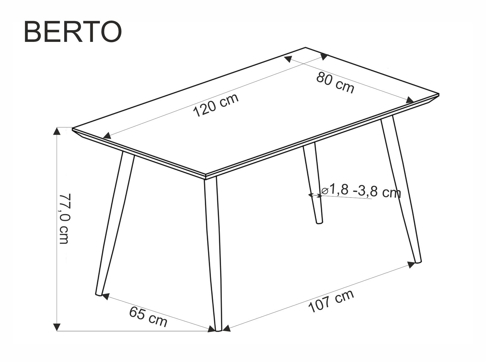 Stůl Berto 120x80 cm - přírodní / černá nohy Stůl berto 120x80 cm - přírodní / černá Nohy