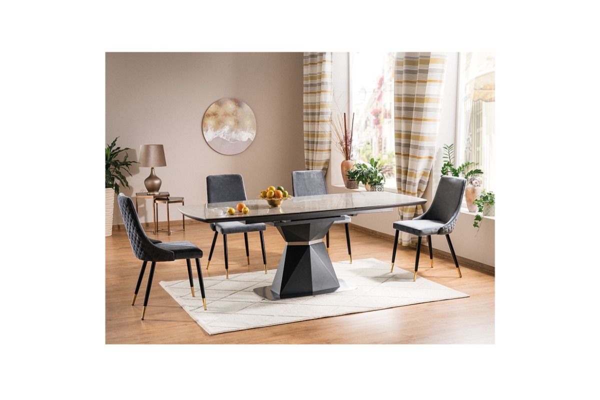 Jídelní stůl Cortez Ceramic -mramorový efekt - šedý / antracitový mat stůl do jídelny