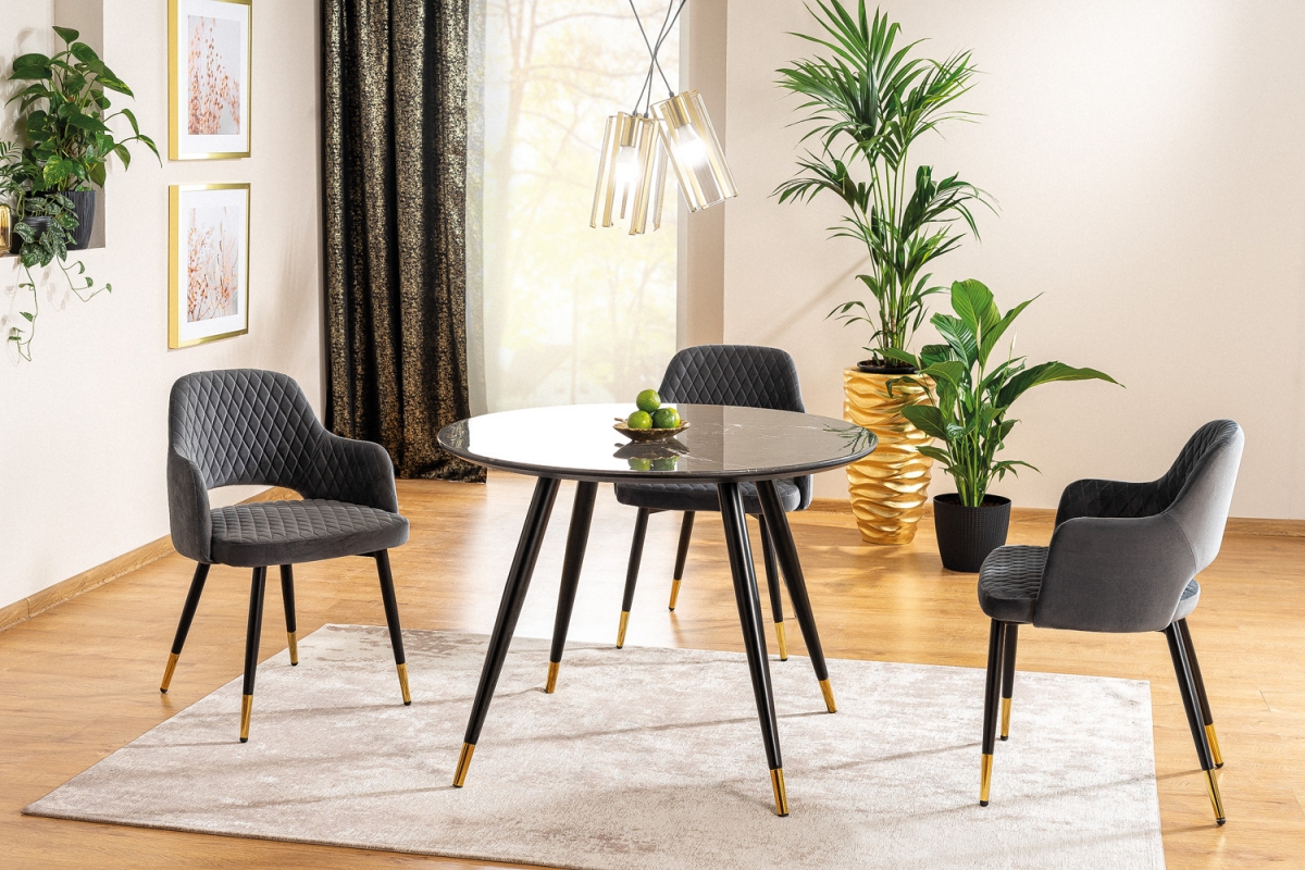 Jedálenský stôl CYRYL II Čierny EFEKT KAMIENIA/Čierny/zlatý STLEAZ FI100 elegancki stôl