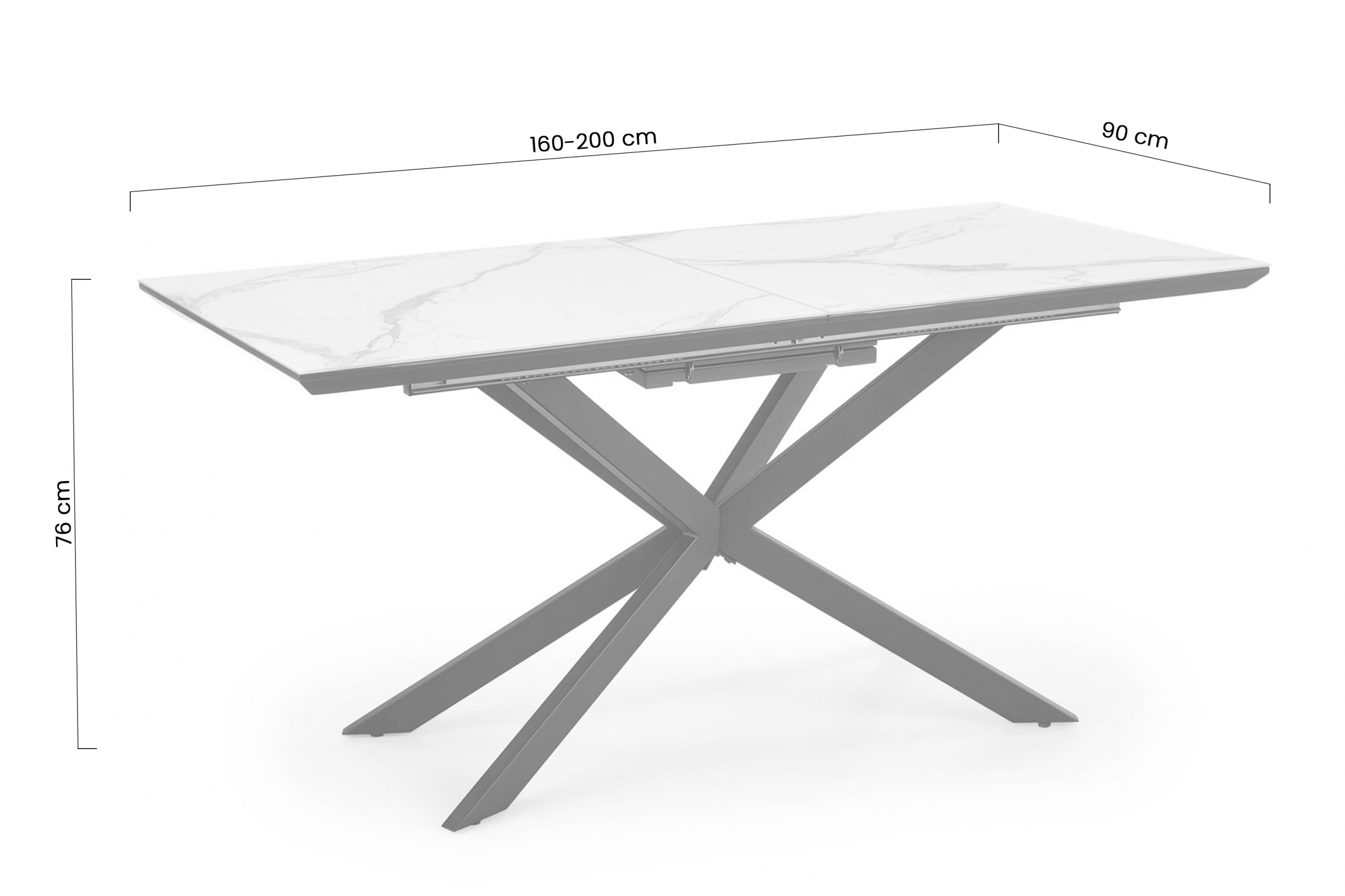 Rozkladací jedálenský stôl Valemio - 160-200x90 cm - biely mramor / sivá / čierna stôl do jedálne Valemio 160-200x90 cm rozkladany - Biely mramor / popol / Čierny