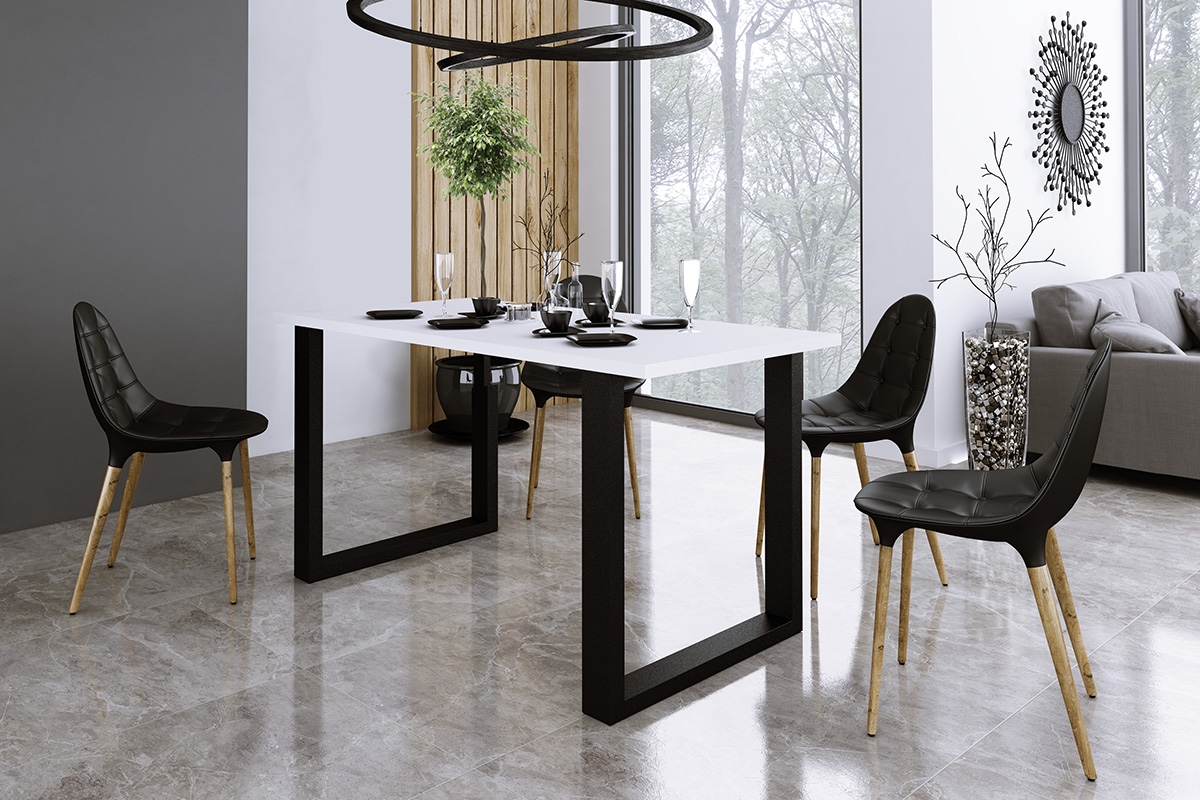 Jídelní stůl Wlora 138x67 cm - bílá / černé nohy Stůl loftový Industriální 138x67 - bílý / černý - aranzacja