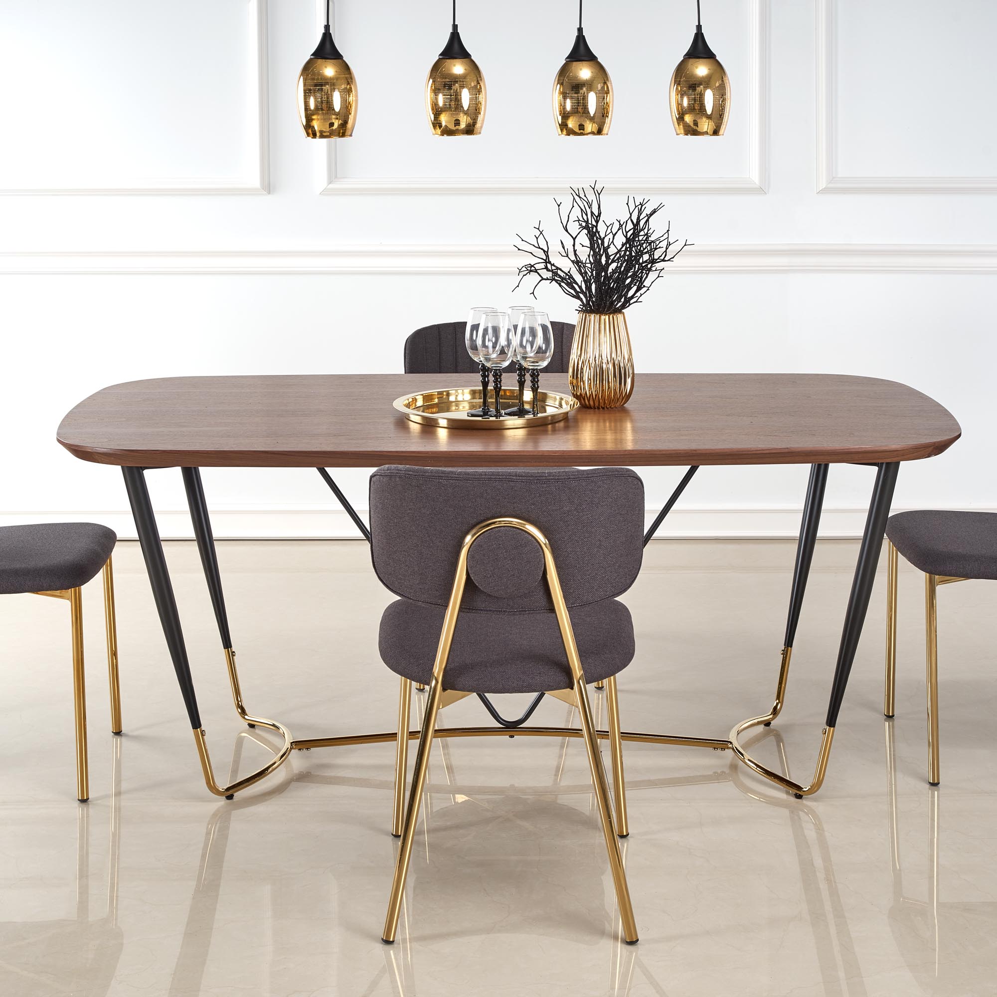 Manchester asztal - diófa / fekete / arany stůl manchester - ořech / Fekete / zlatý