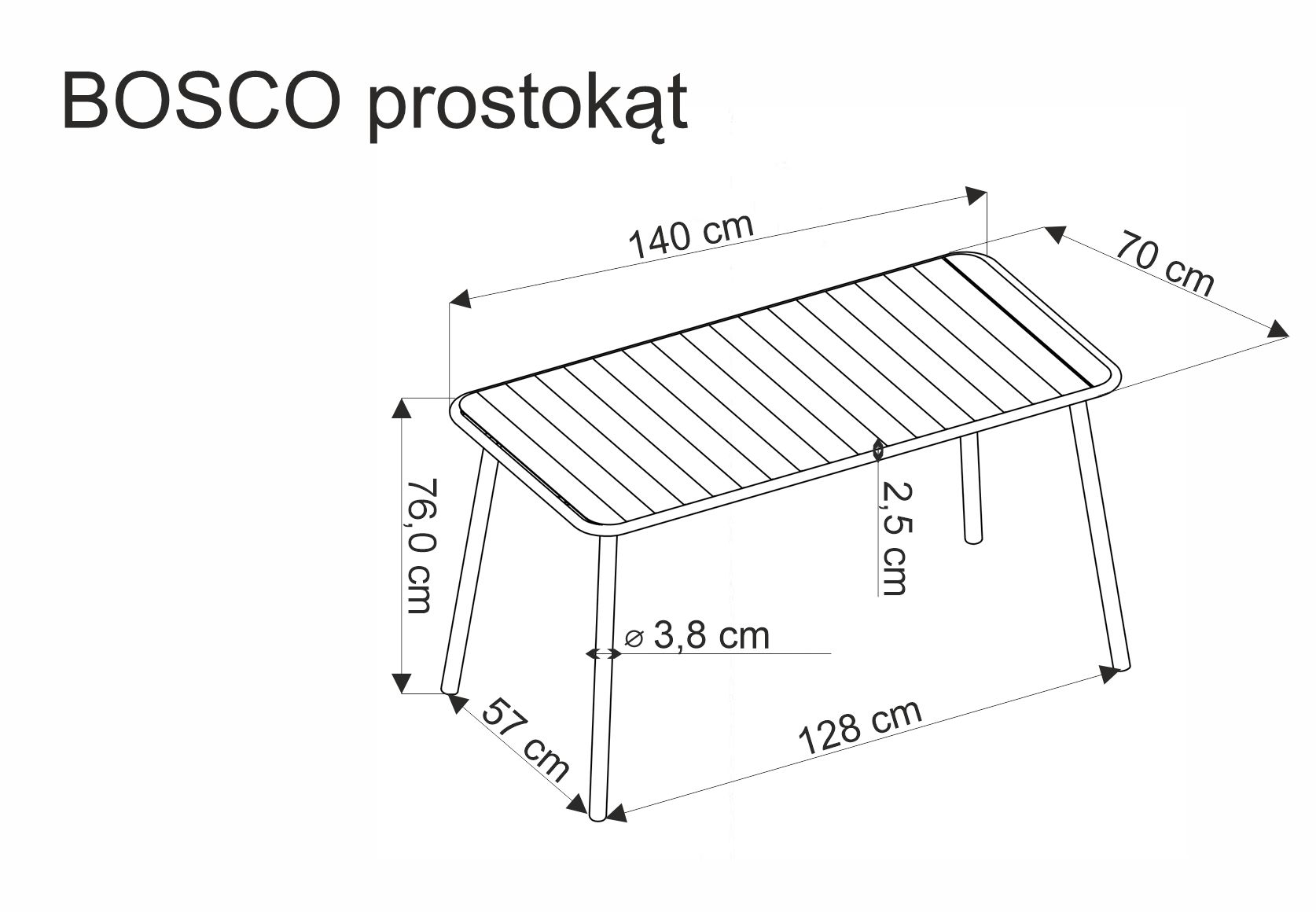 BOSCO masă prostokat negru stol Grădină bosco 140x70 cm - negru