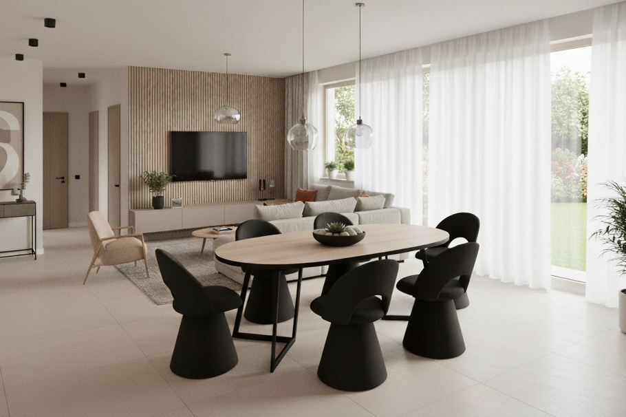 Kulatý rozkládací stůl Cedrus Linear 95/150 cm loftový - dub hickory / černá Stůl okragly  Cedrus Linear 95/150 cm loftový rozkladany - dub hikora / černá