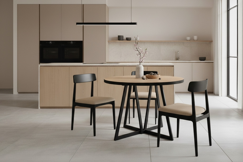 Kulatý rozkládací stůl Cedrus Linear 95/150 cm loftový - dub hickory / černá Stůl okragly  Cedrus Linear 95/150 cm loftový rozkladany - dub hikora / černá