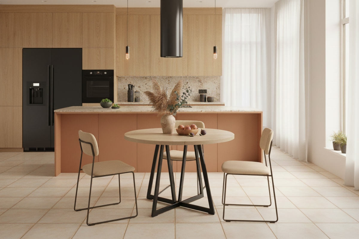 Kulatý rozkládací stůl Cedrus 95/150 cm loftový - dub vinceza Stůl okragly Cedrus 95/150 cm loftový rozkladany - dub vinceza