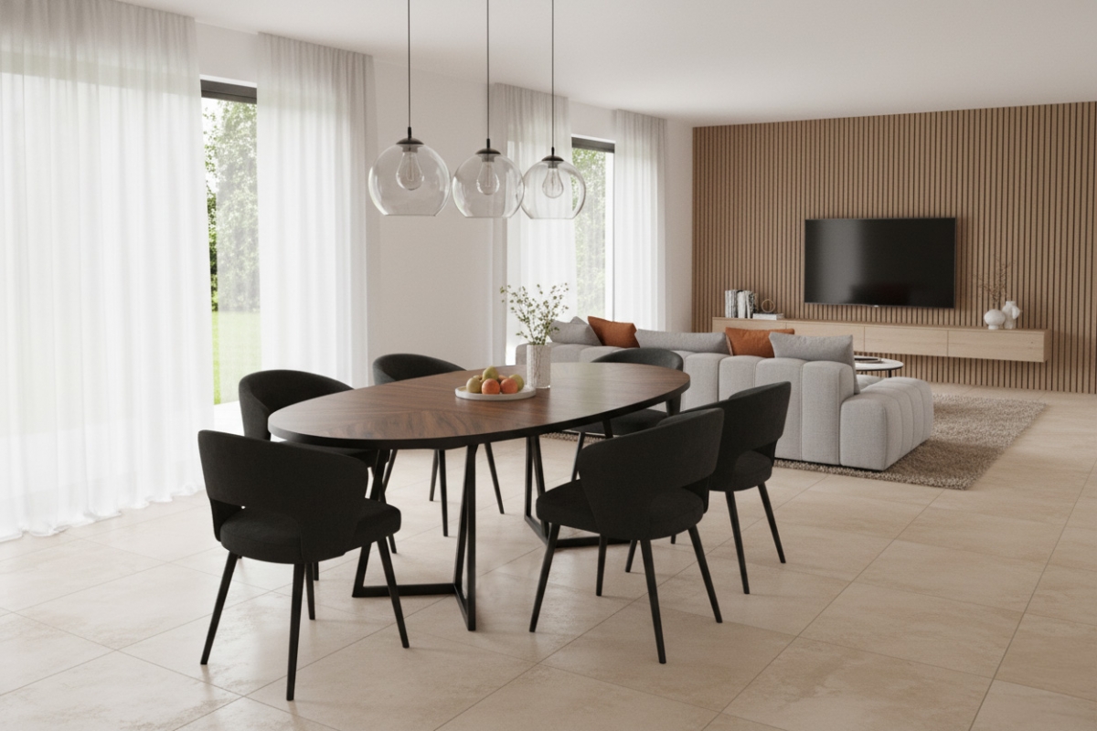 Kulatý rozkládací stůl Cedrus Rozeta 105/160 cm loftový - dub estana / černá Stůl okragly Cedrus Rozeta 105/160 cm loftový rozkladany - dub estana / černá