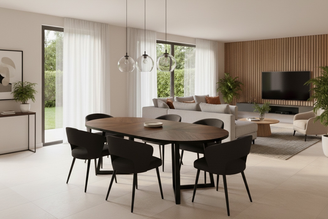 Rozkladací jedálenský stôl Cedrus Rozeta 95-150x95 cm - dub belmont / čierna Stôl okragly Cedrus Rozeta 95/150 cm loftowy rozkladany - Dub belmont / Čierny