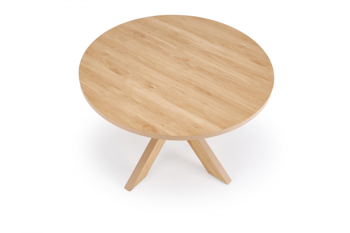 Okrúhly jedálenský set Orleno + 3 čalúnené stoličky Iverto – dub prírodný / béžová látka Stôl okragly Orleno s tromi tapicerowanymi krzeslami Iverto - Dub prírodné / béžový 