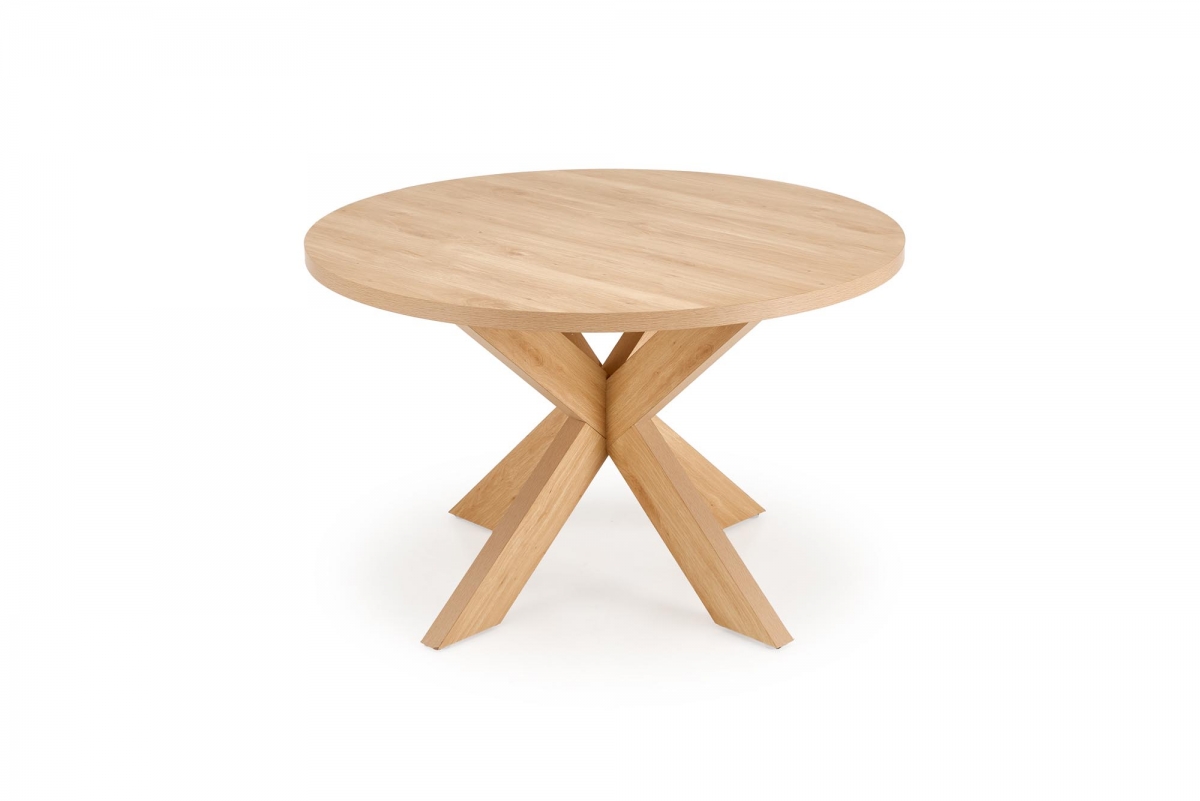 Okrúhly jedálenský set Orleno + 3 čalúnené stoličky Iverto – dub prírodný / béžová látka Stôl okragly Orleno s tromi tapicerowanymi krzeslami Iverto - Dub prírodné / béžový 