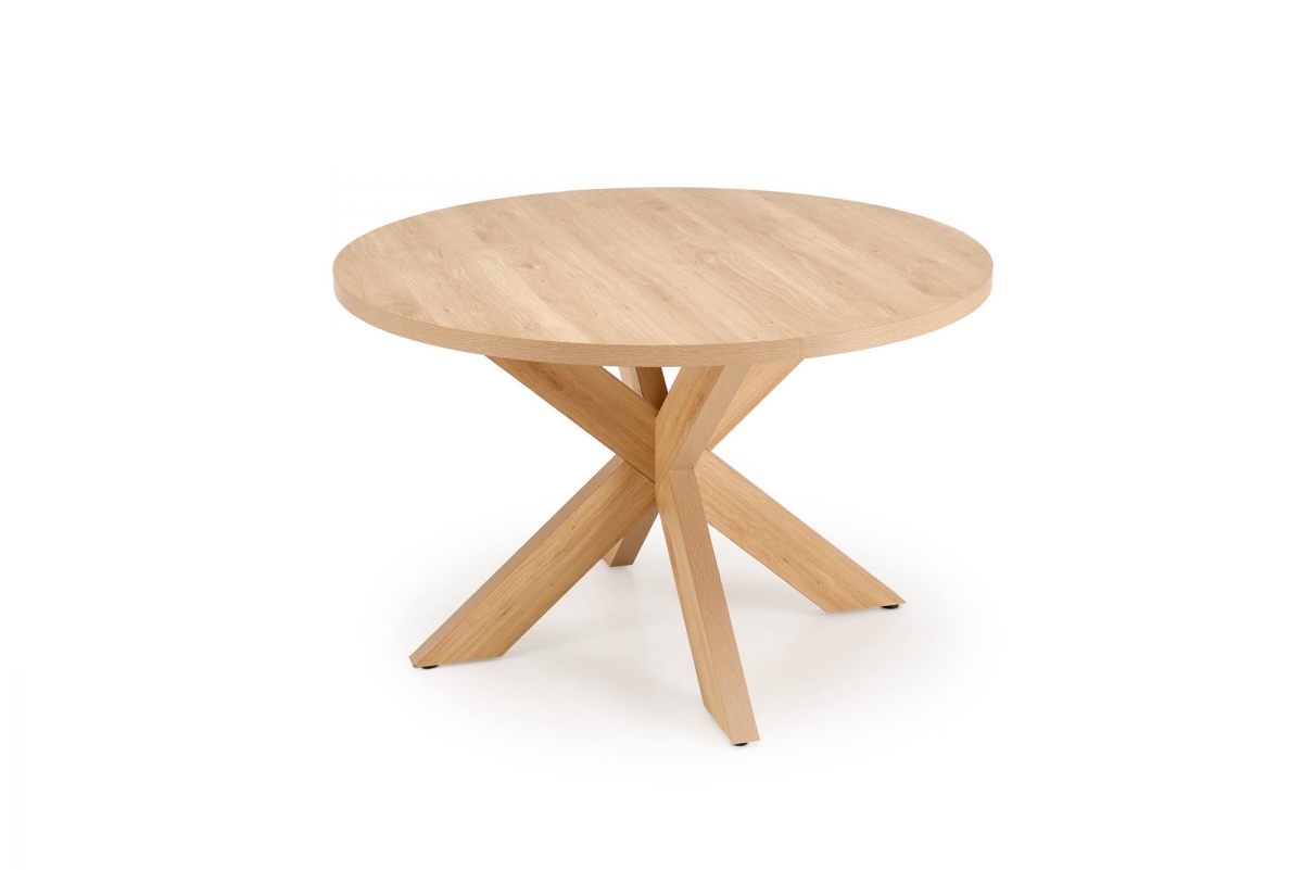 Okrúhly jedálenský set Orleno + 3 čalúnené stoličky Iverto – dub prírodný / béžová látka Stôl okragly Orleno s tromi tapicerowanymi krzeslami Iverto - Dub prírodné / béžový 