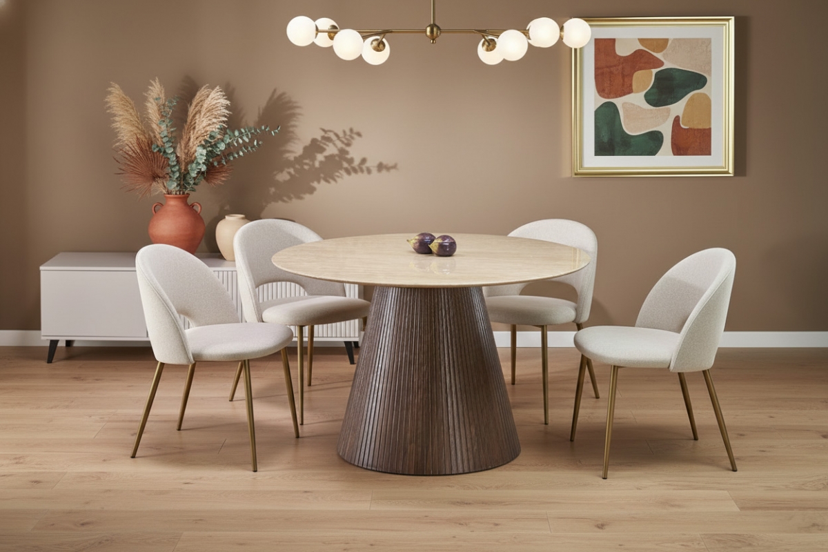 Stôl okragly Solvori 120 cm - Travertín / Orech Stôl okragly Solvori 120 cm - Travertín / Orech