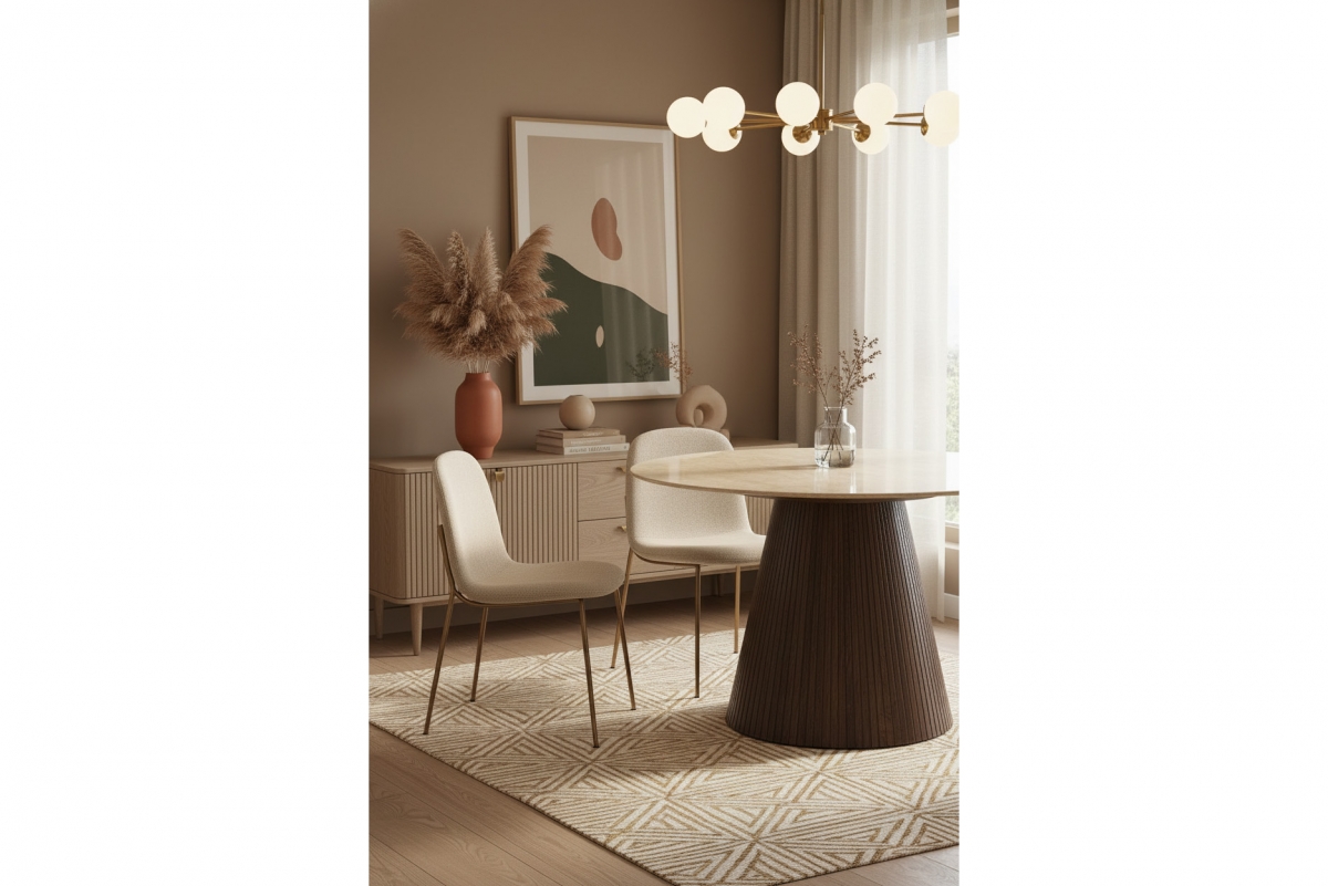 Stôl okragly Solvori 120 cm - Travertín / Orech Stôl okragly Solvori 120 cm - Travertín / Orech