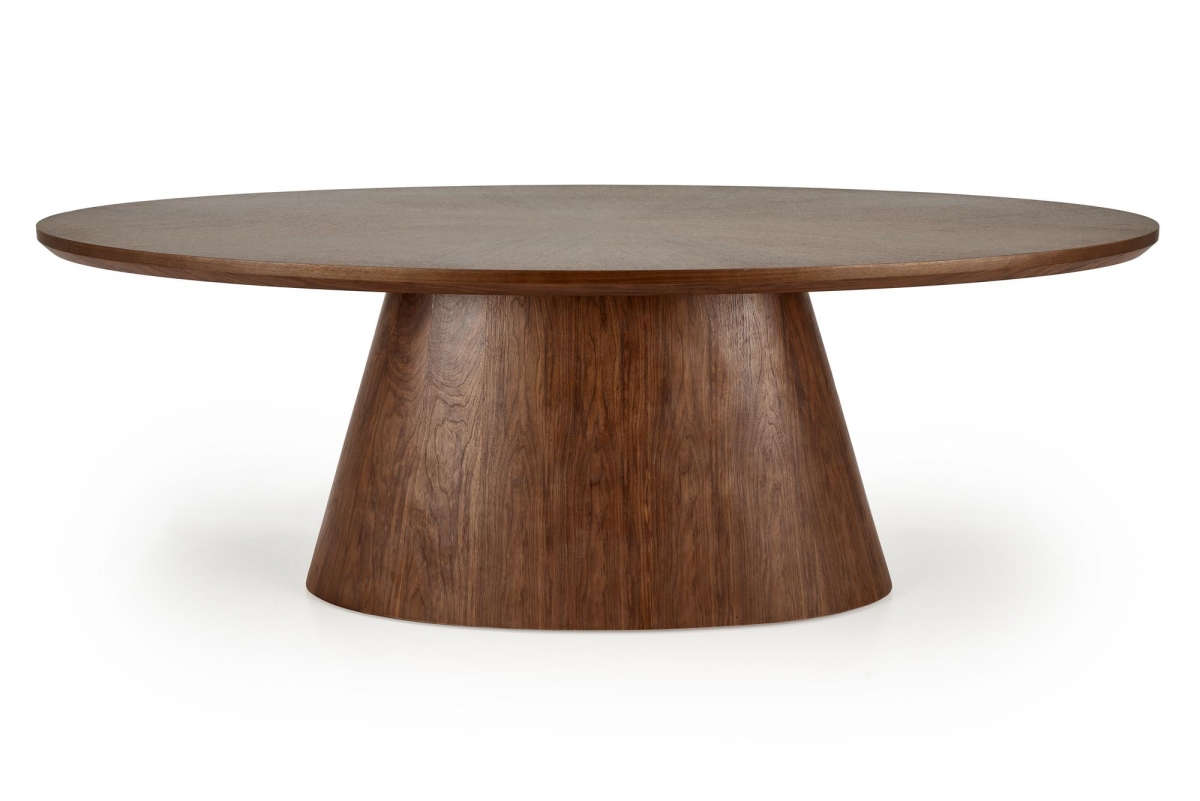 Oválny jedálenský set Lunver + 4 čalúnené stoličky Fioren – orech / sivý šenil Aragon 97 / orechové nožičky Stôl owalny Lunver z czterema krzeslami tapicerowanymi Fioren - Orech / Popolový šenil Aragon 97 / Orech 